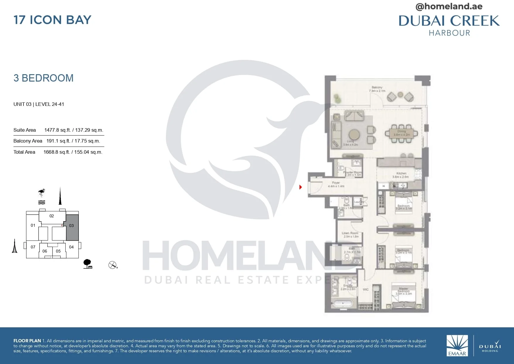17 Icon Bay, 3BR, Unit 03, Level 24 to 41, 1668 SQFT