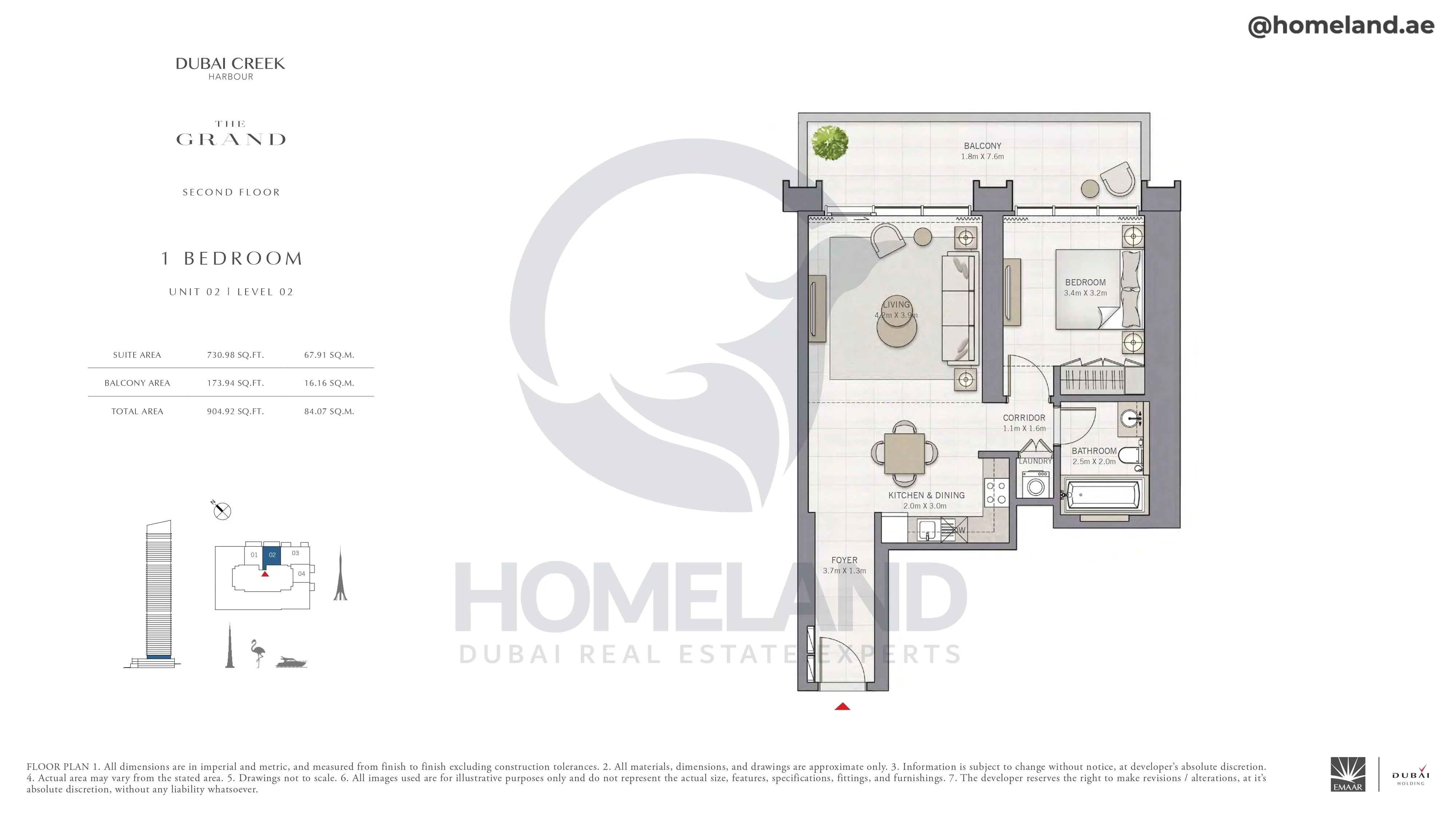 The Grand, 1BR, Unit 02, Level 02, 904 SQFT