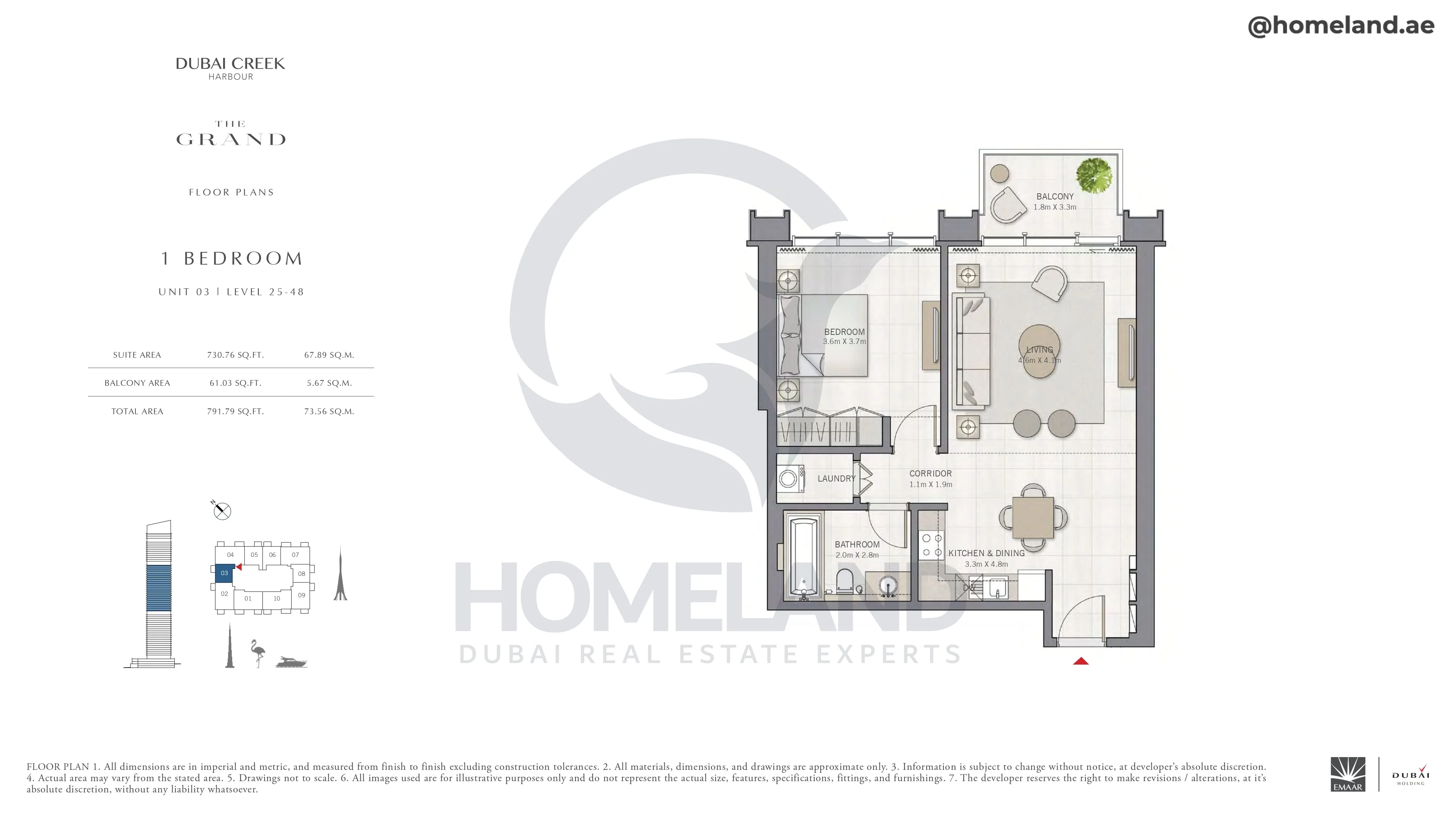 The Grand, 1BR, Unit 03, Level 25-48, 791 SQFT