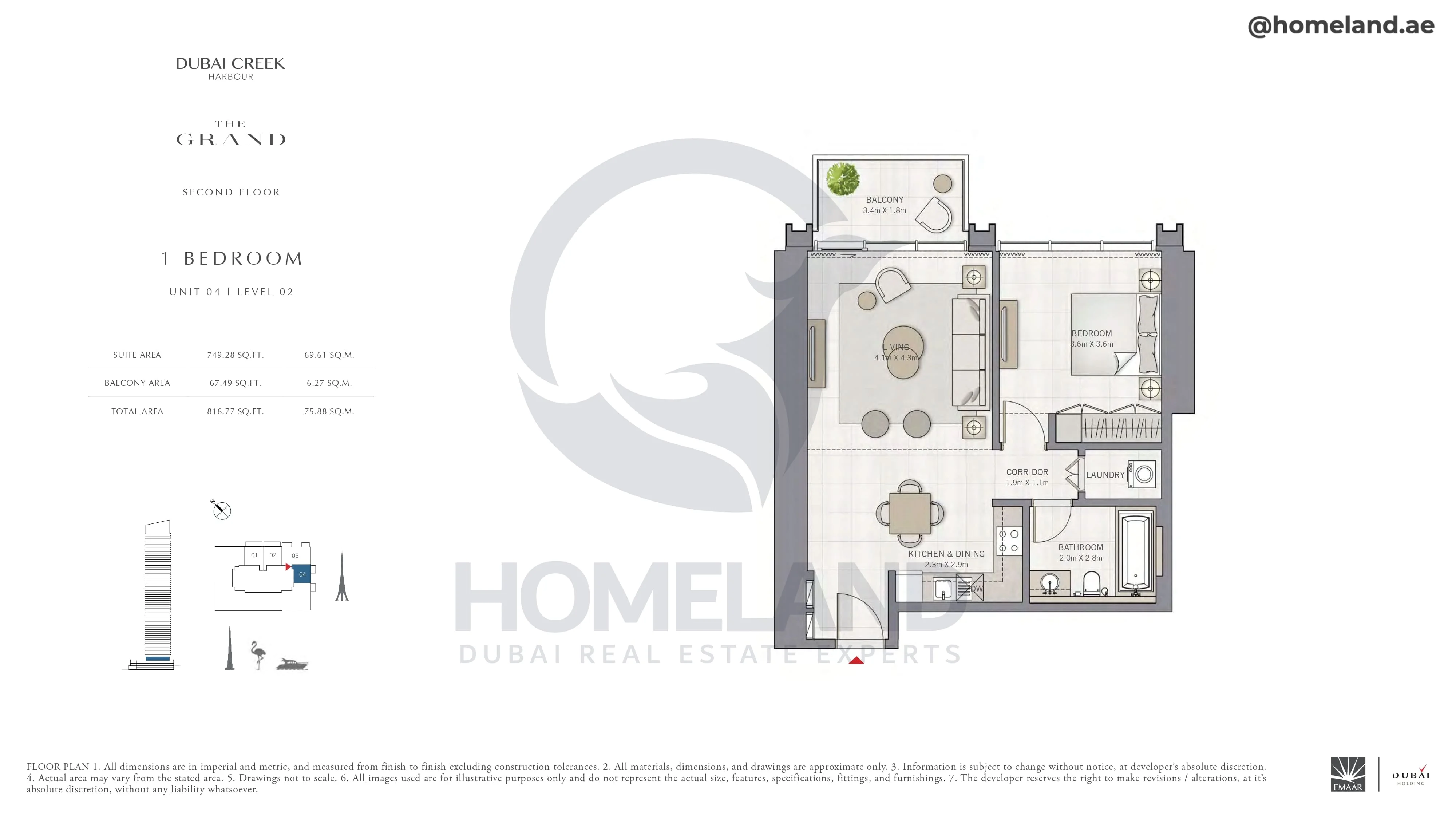 The Grand, 1BR, Unit 04, Level 02, 816 SQFT