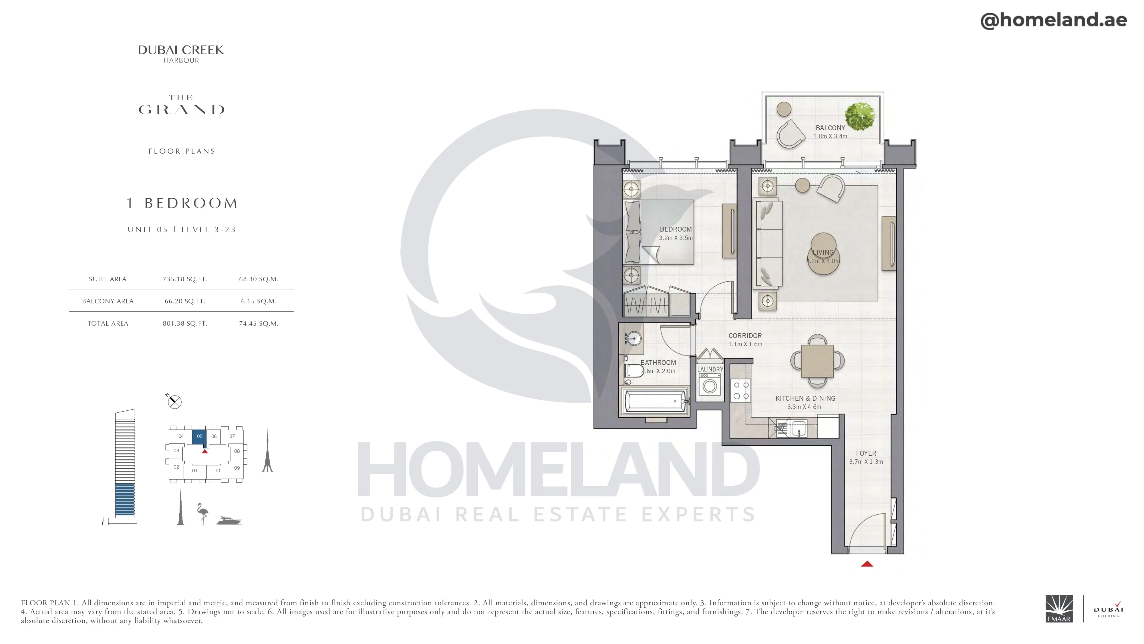 The Grand, 1BR, Unit 05, Level 3-23, 801 SQFT