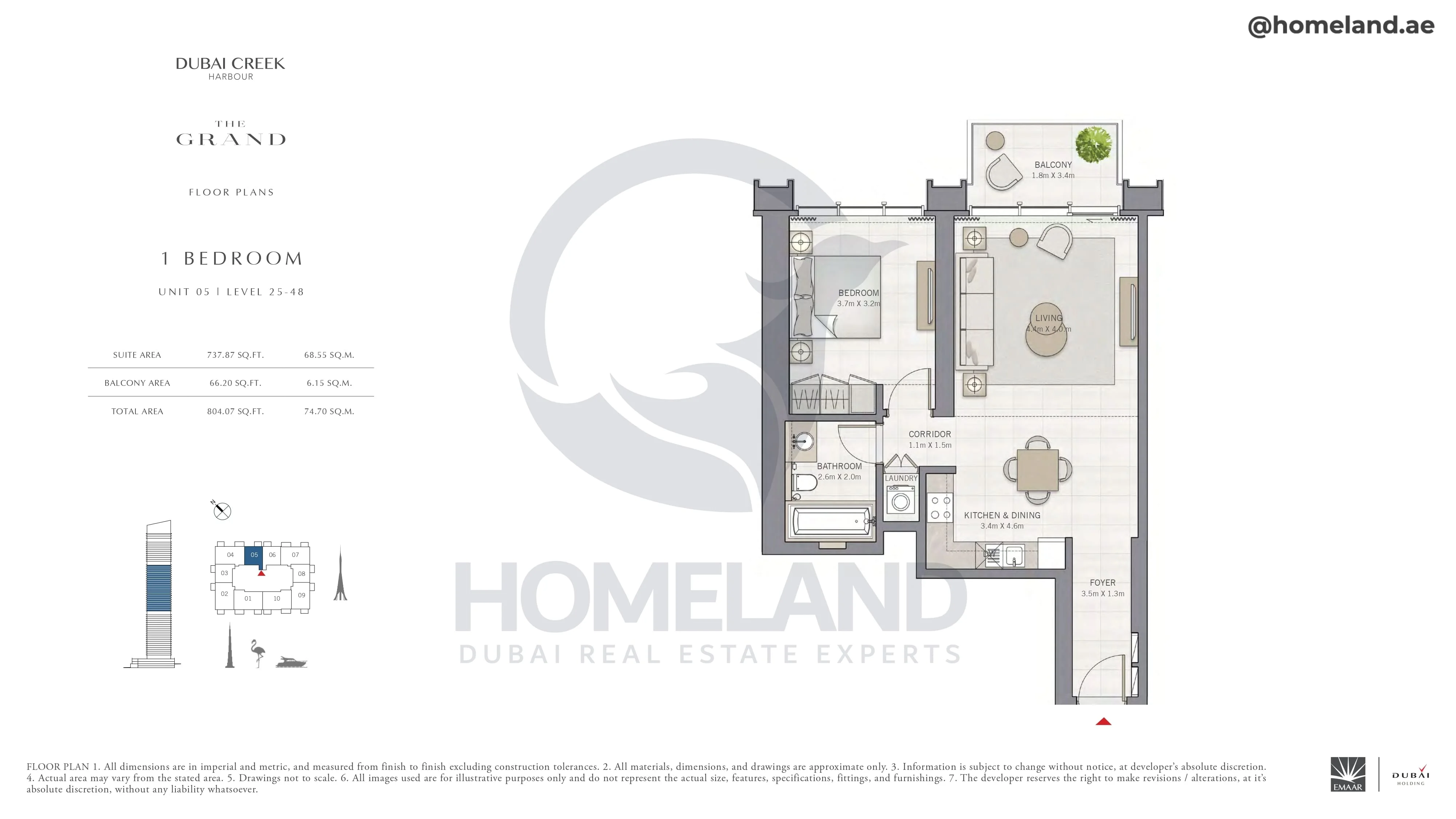 The Grand, 1BR, Unit 05, Level 25-48, 804 SQFT