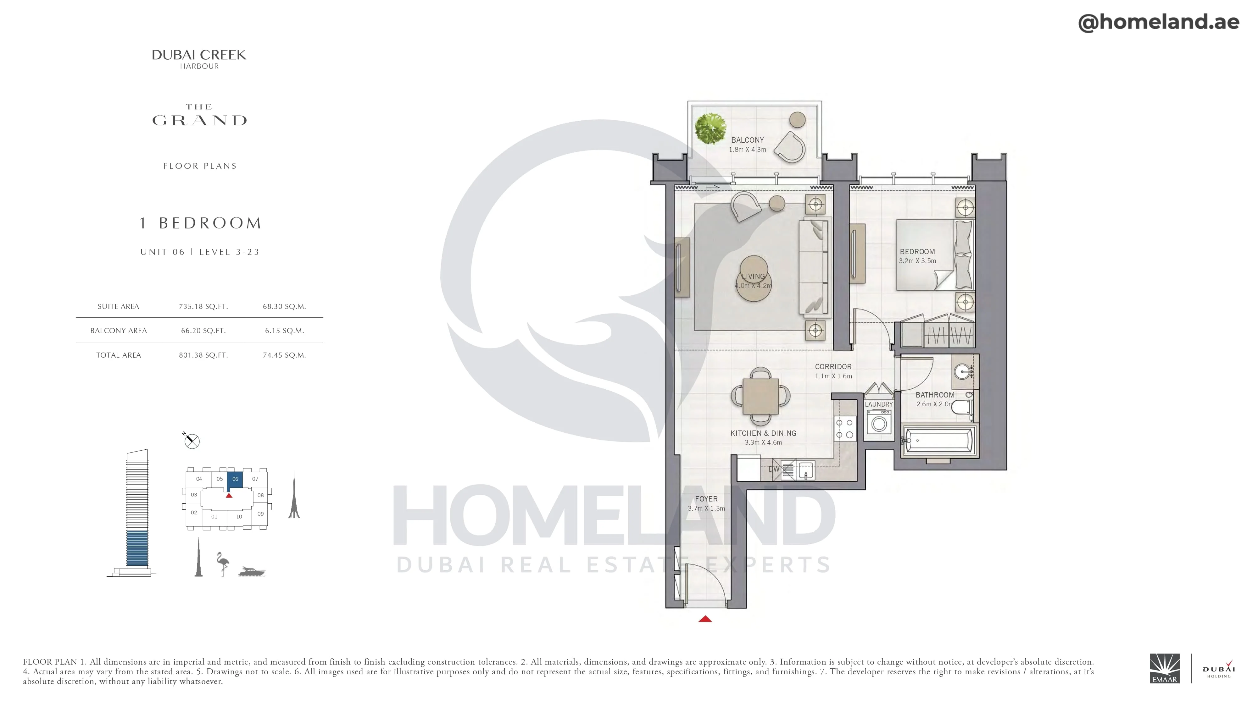 The Grand, 1BR, Unit 06, Level 3-23, 801 SQFT