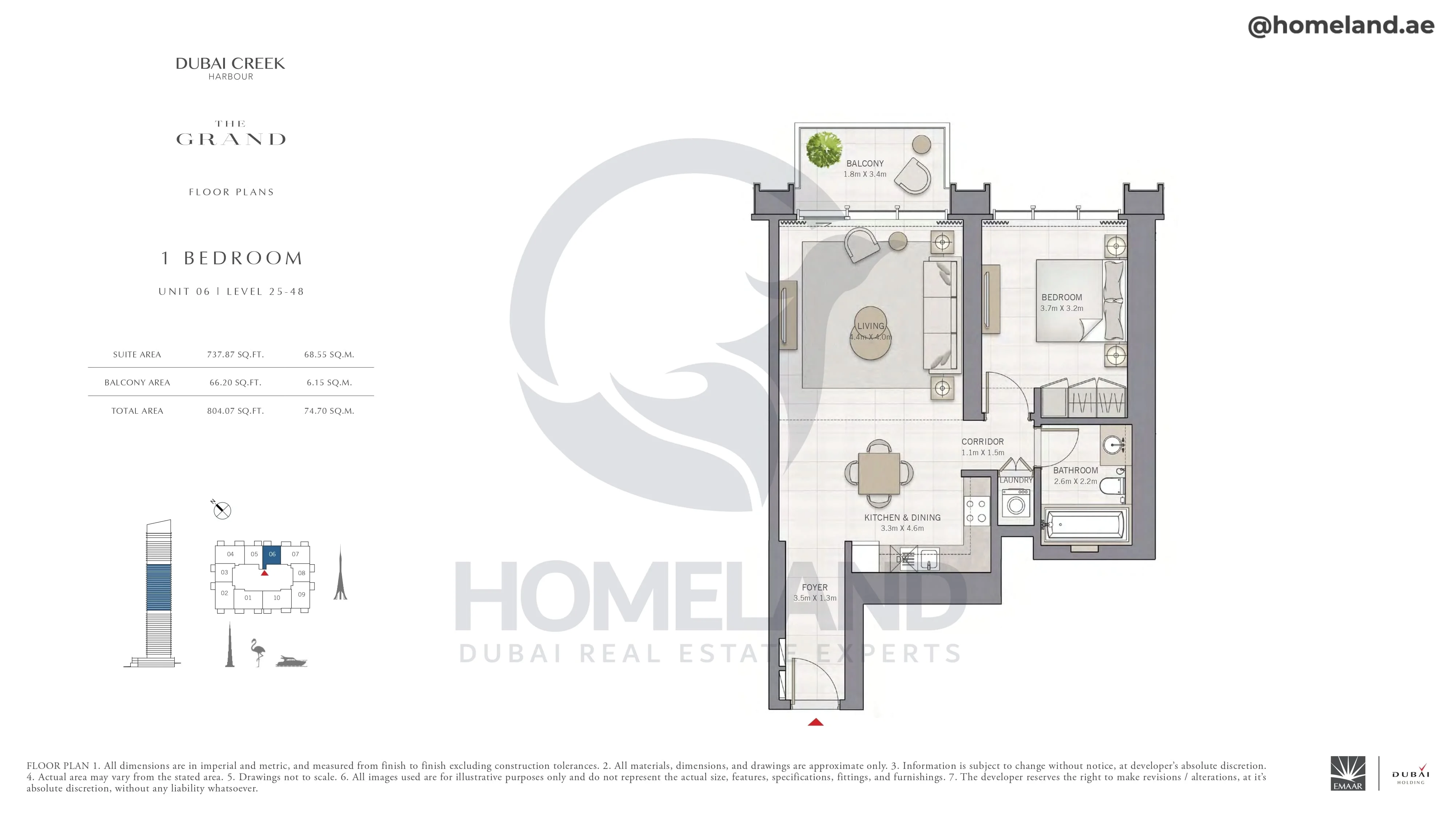 The Grand, 1BR, Unit 06, Level 25-48, 804 SQFT