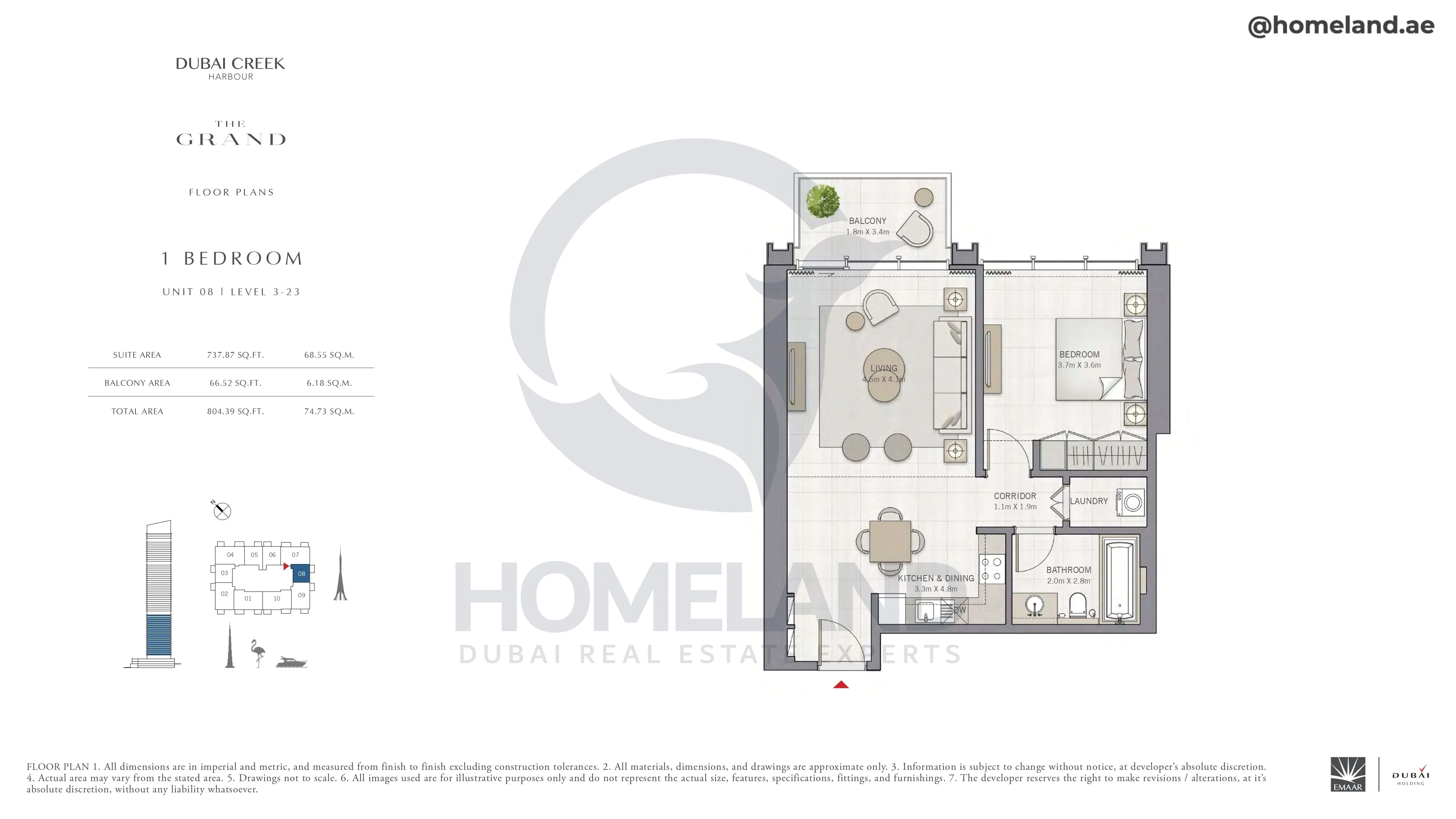 The Grand, 1BR, Unit 08, Level 3-23, 804 SQFT