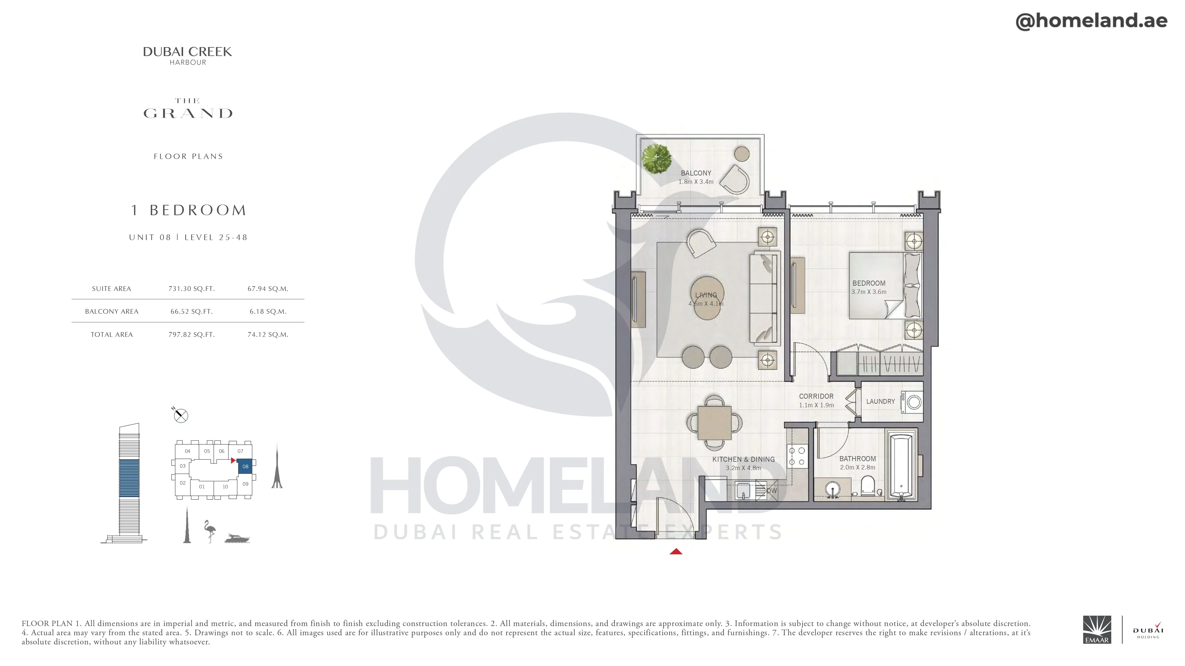 The Grand, 1BR, Unit 08, Level 25-48, 797 SQFT