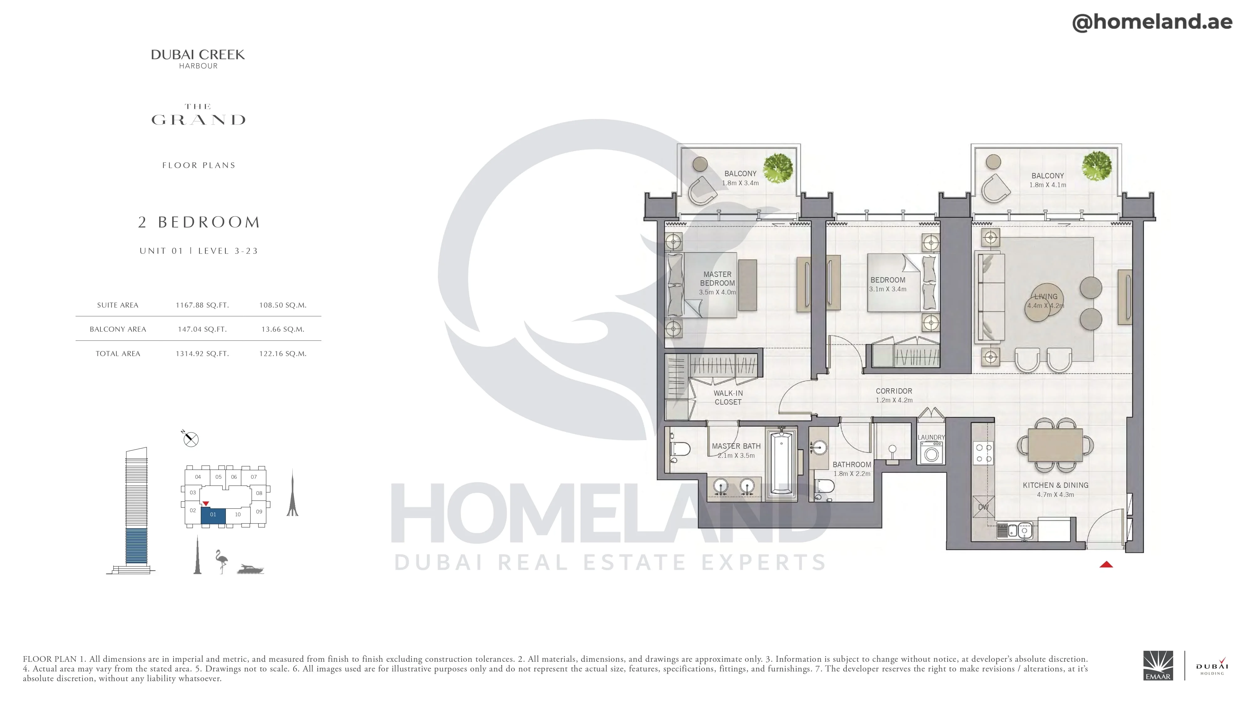 The Grand, 2BR, Unit 01, Level 3-23, 1314 SQFT