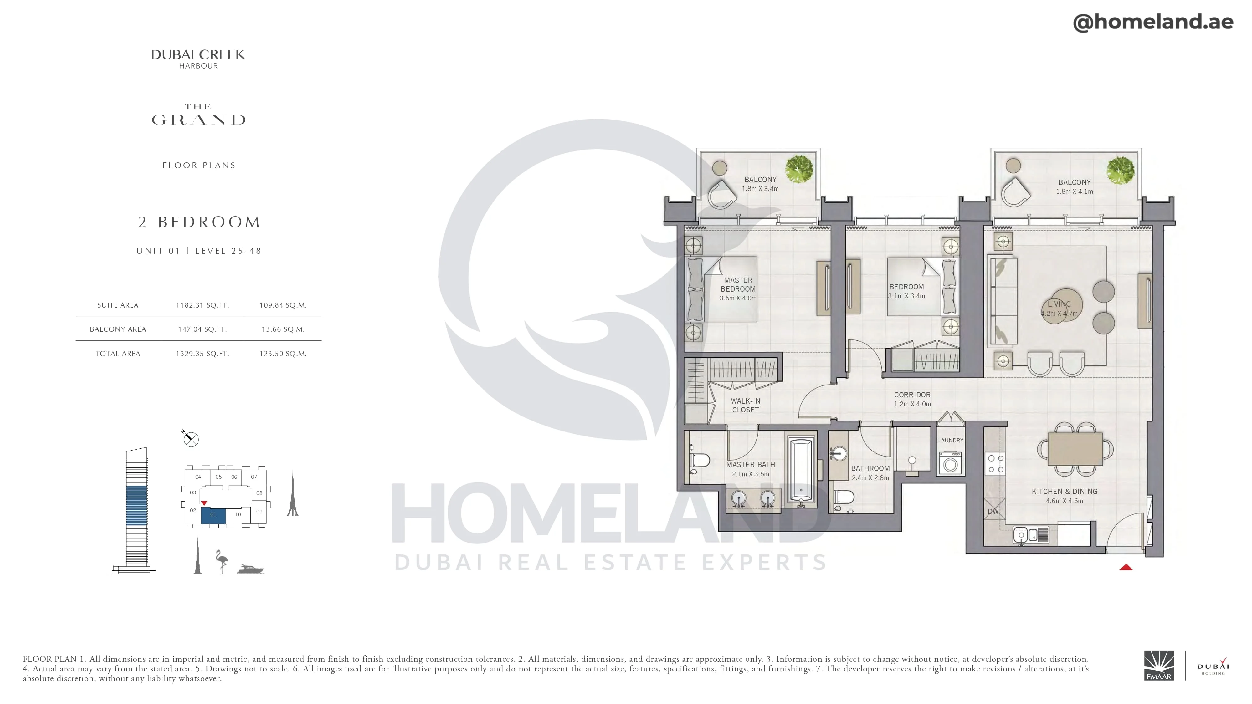The Grand, 2BR, Unit 01, Level 25-48, 1329 SQFT