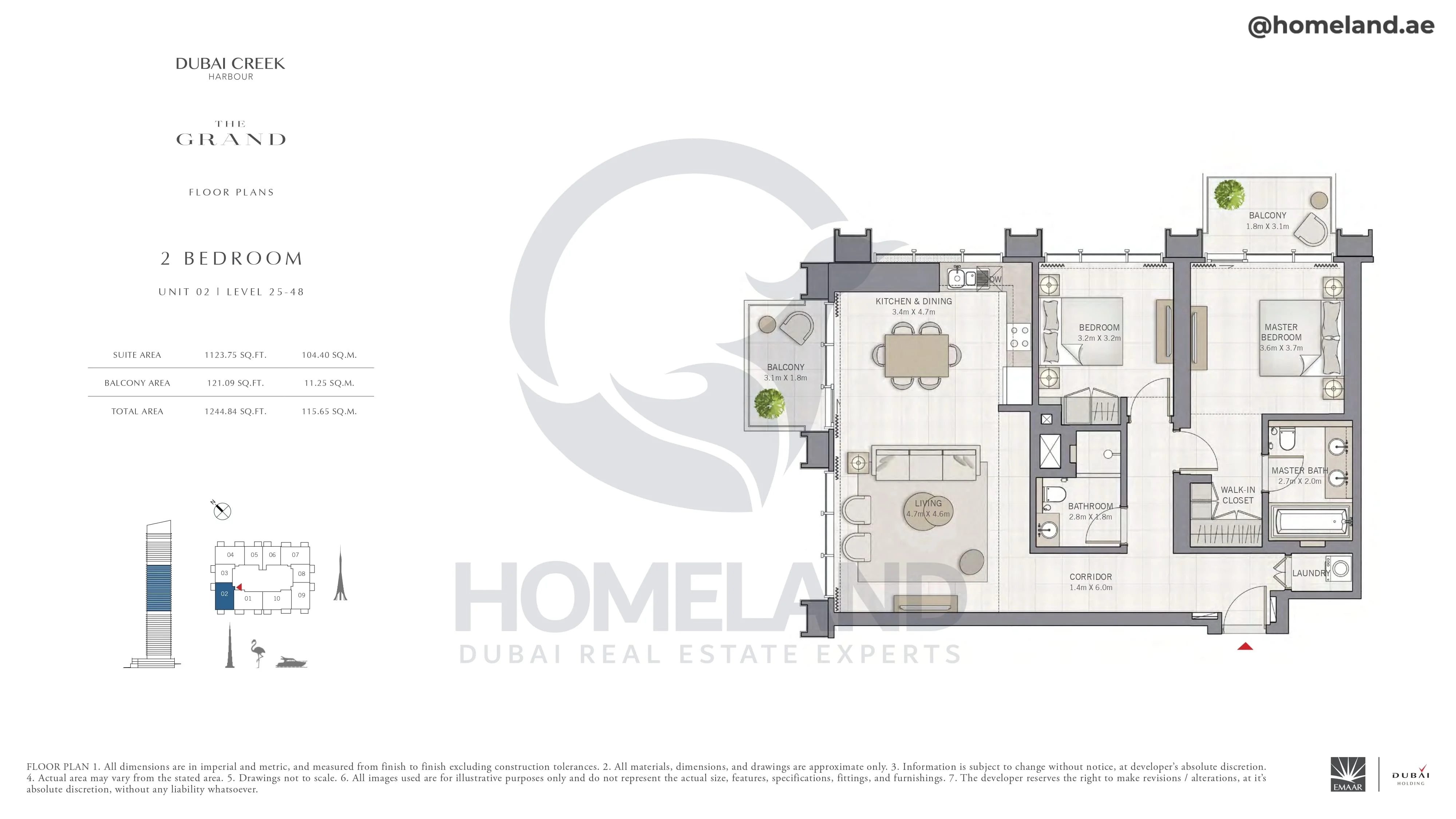 The Grand, 2BR, Unit 02, Level 25-48, 1244 SQFT