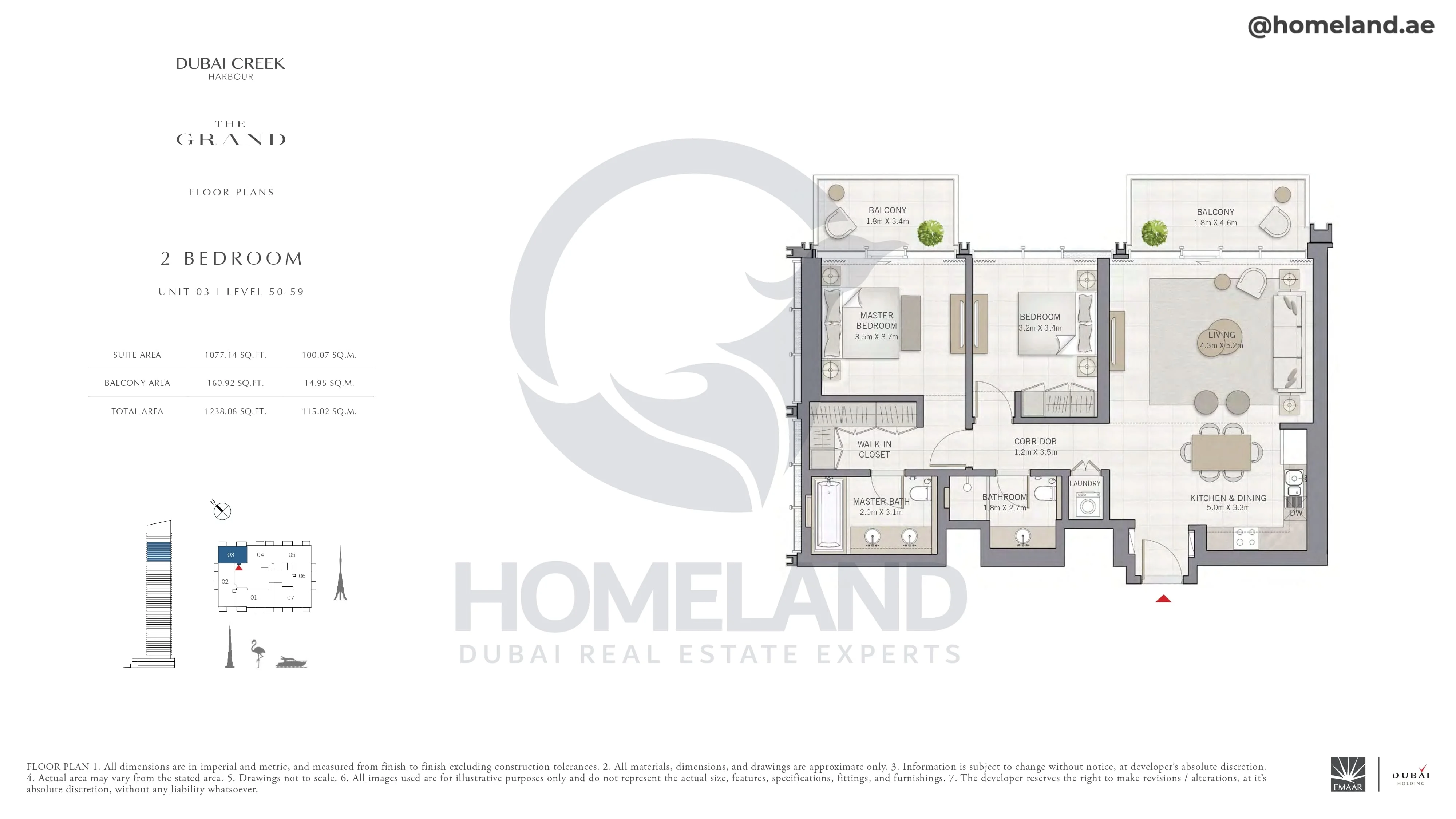 The Grand, 2BR, Unit 03, Level 50-59, 1238 SQFT