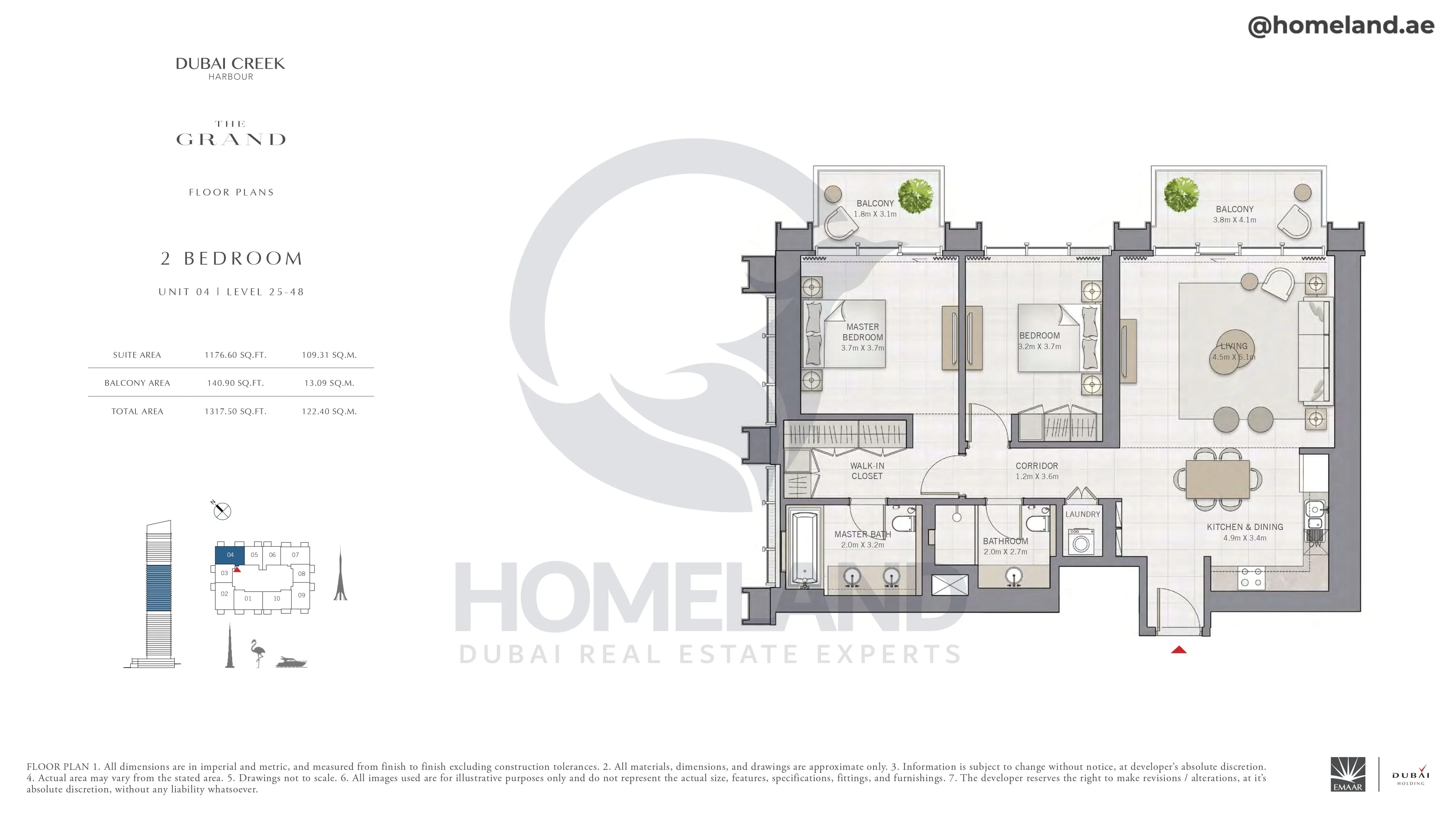 The Grand, 2BR, Unit 04, Level 25-48, 1317 SQFT