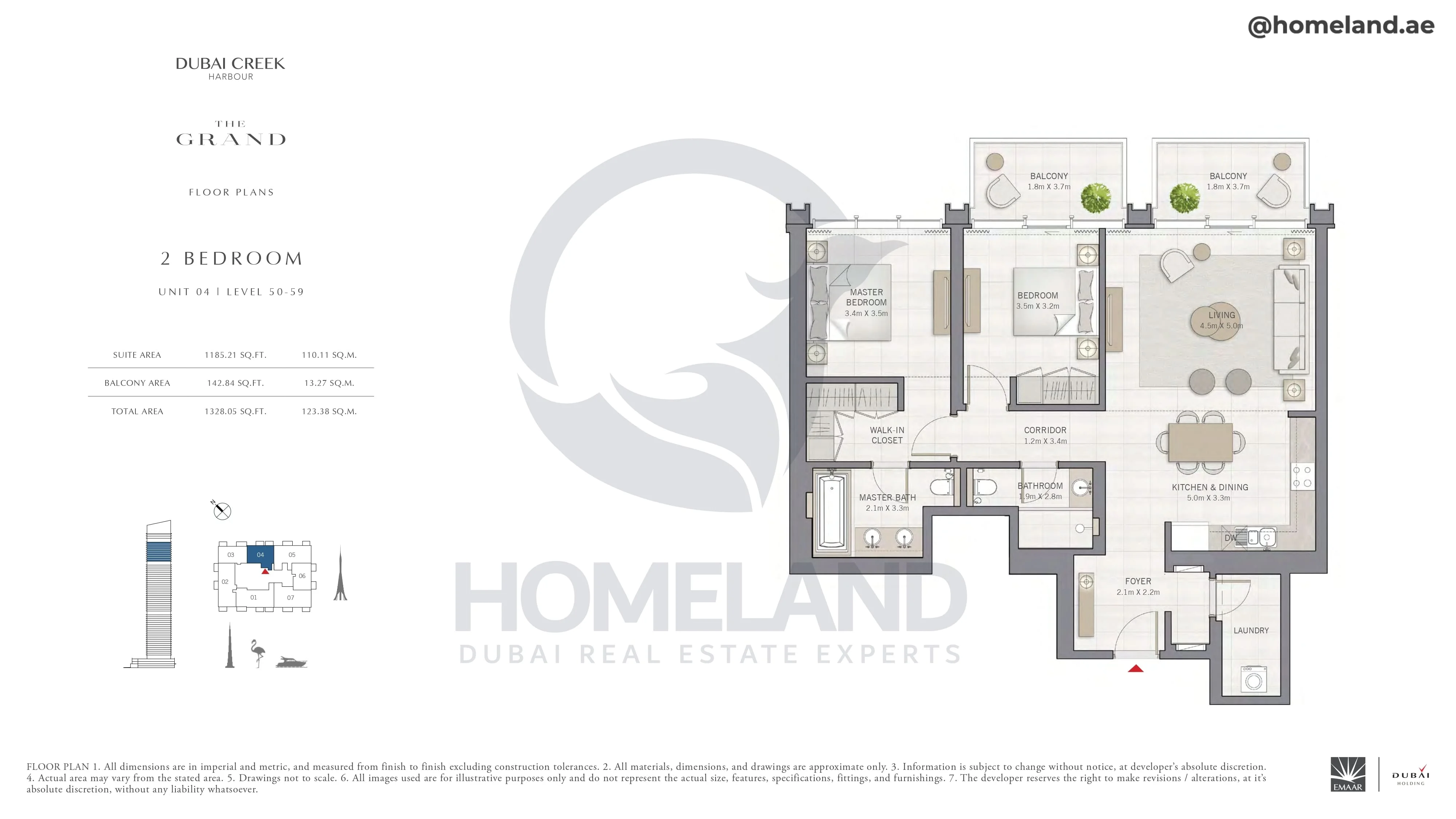 The Grand, 2BR, Unit 04, Level 50-59, 1328 SQFT