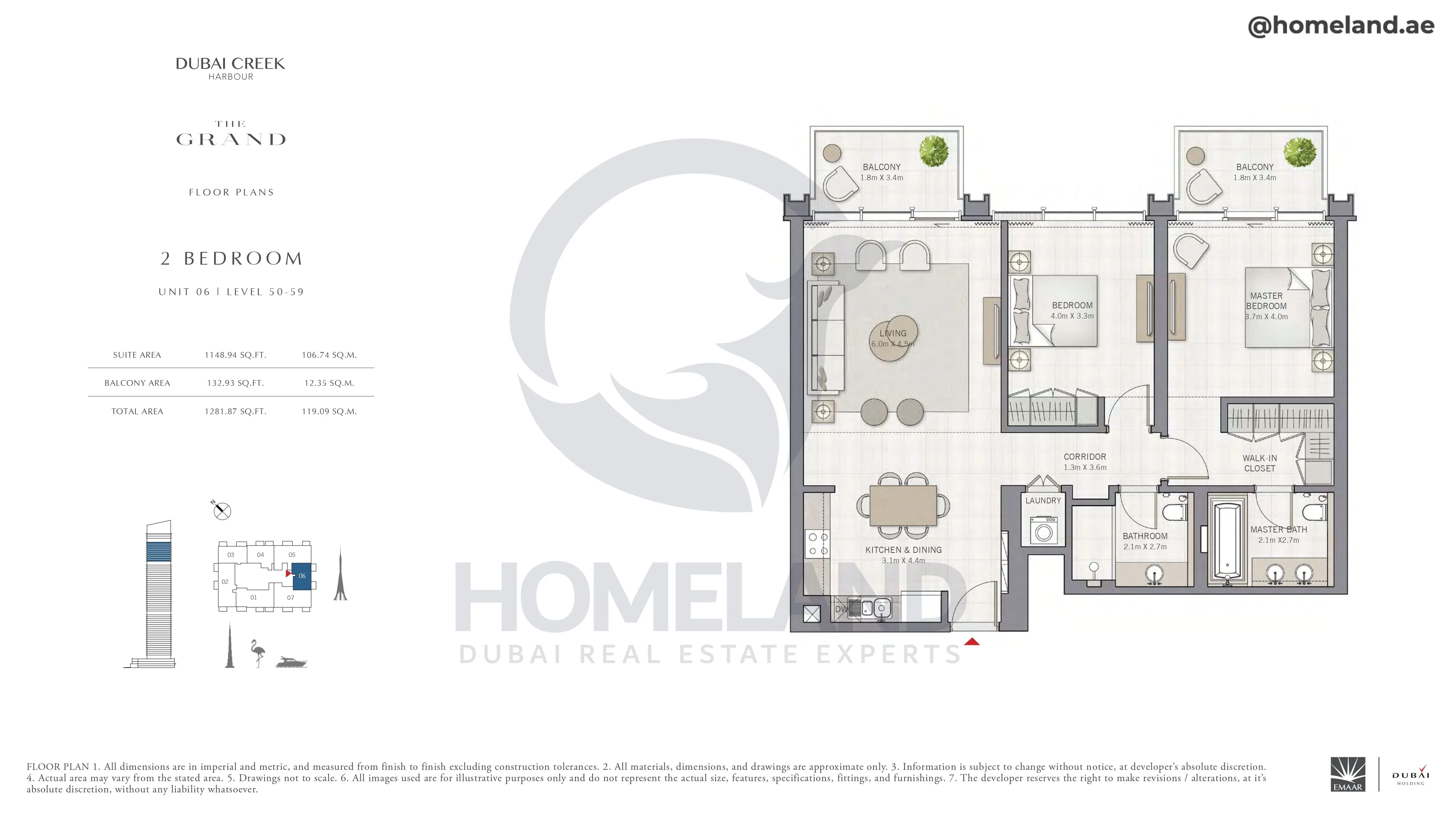 The Grand, 2BR, Unit 06, Level 50-59, 1281 SQFT