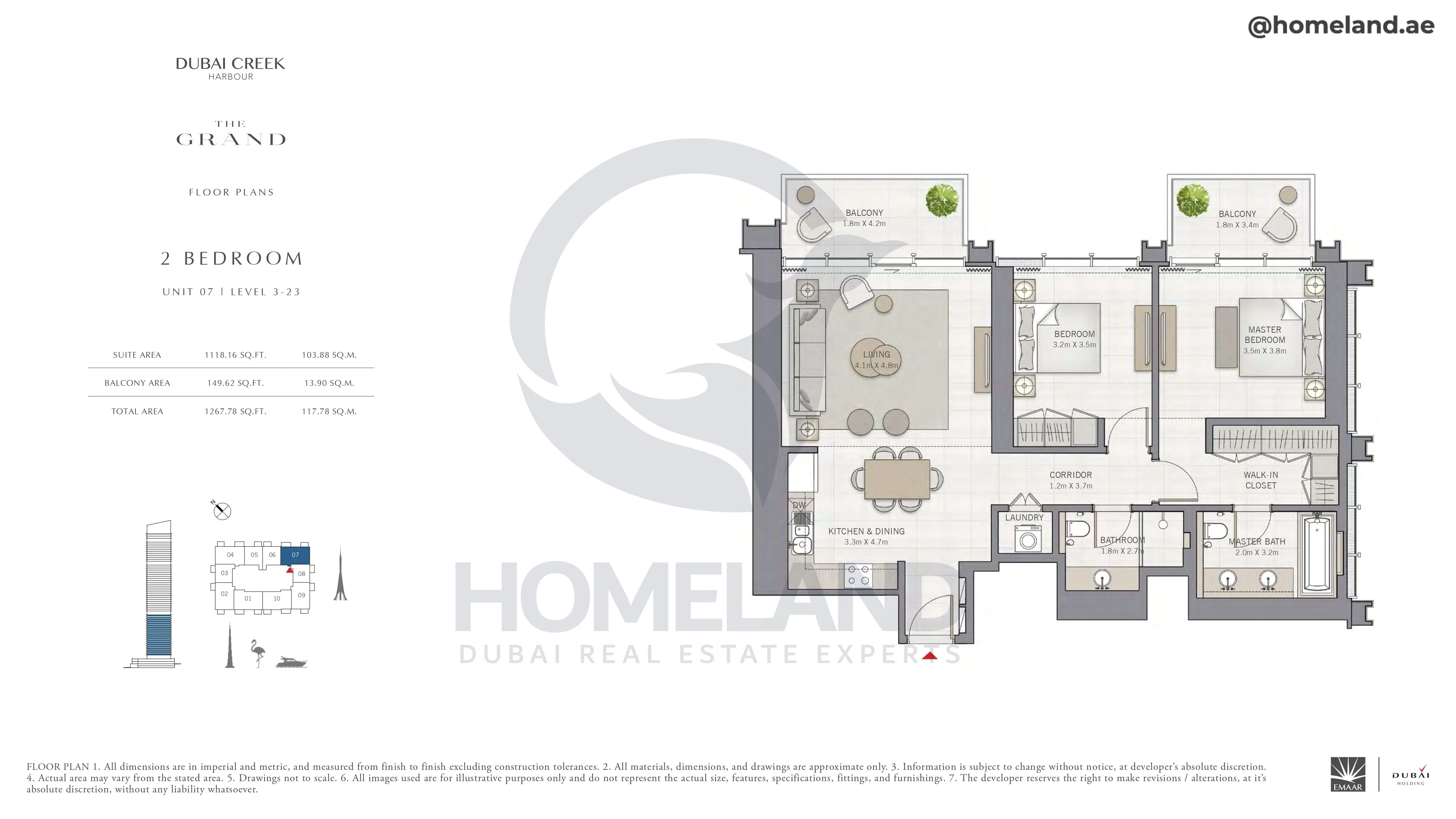 The Grand, 2BR, Unit 07, Level 3-23, 1267 SQFT