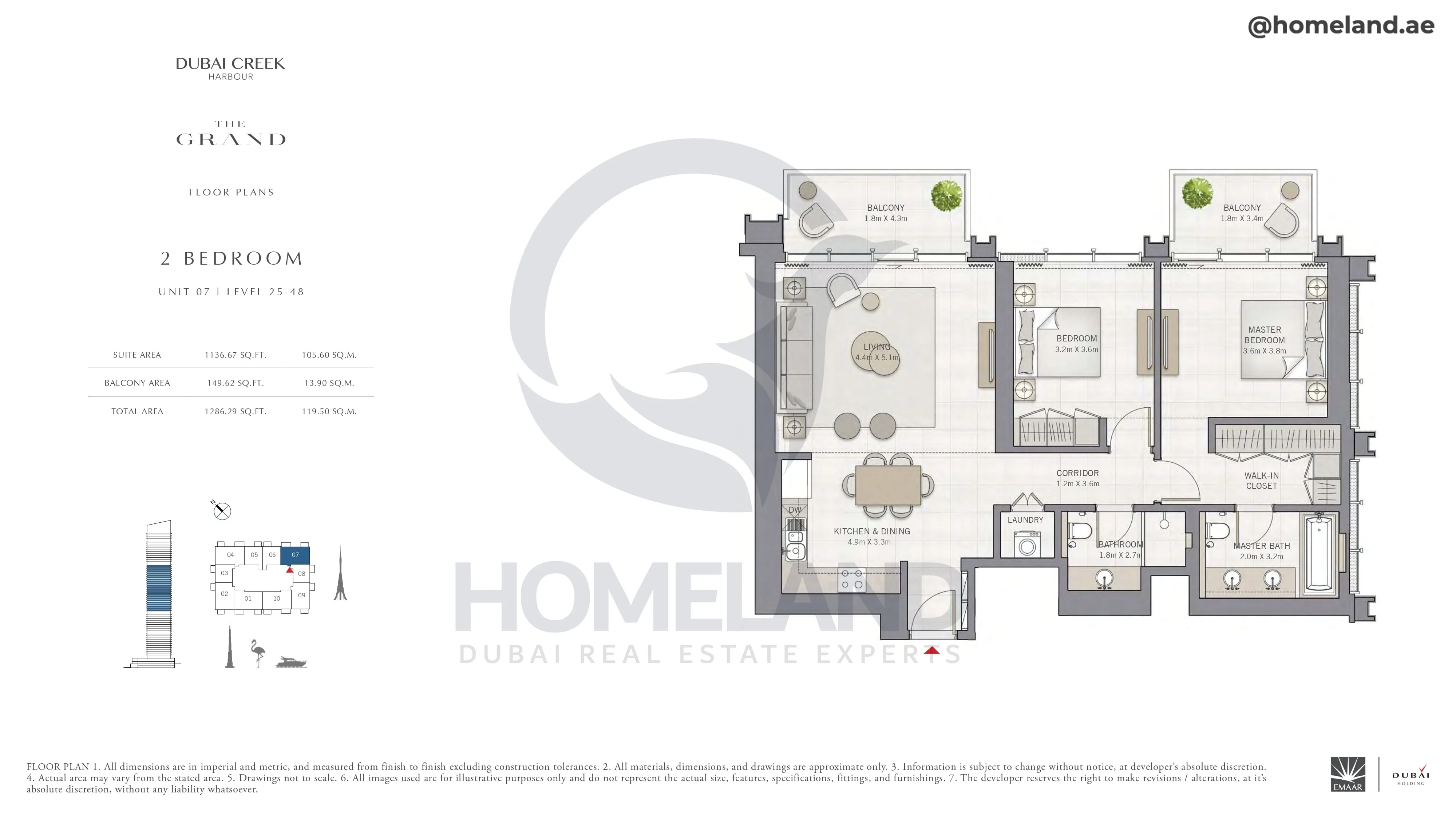 The Grand, 2BR, Unit 07, Level 25-48, 1286 SQFT