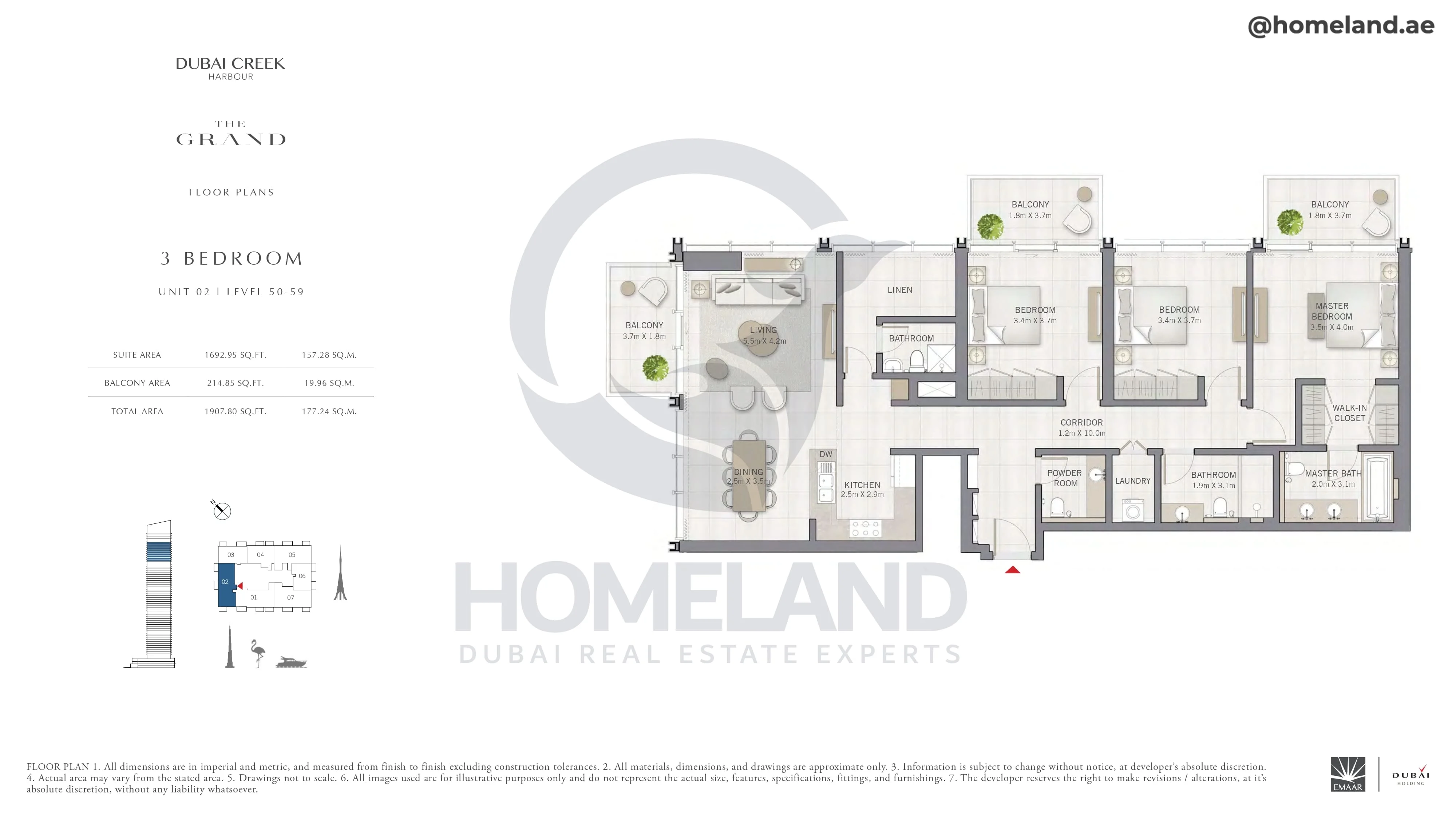 The Grand, 3BR, Unit 02, Level 50-59, 1907 SQFT
