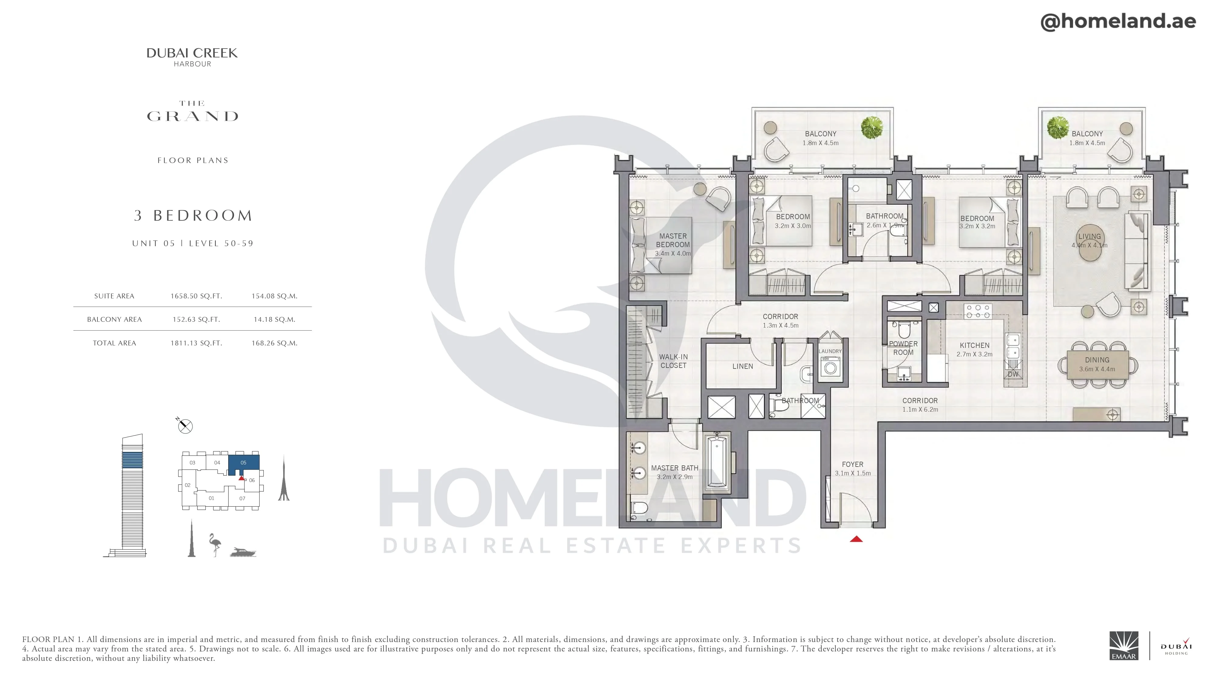 The Grand, 3BR, Unit 05, Level 50-59, 1811 SQFT