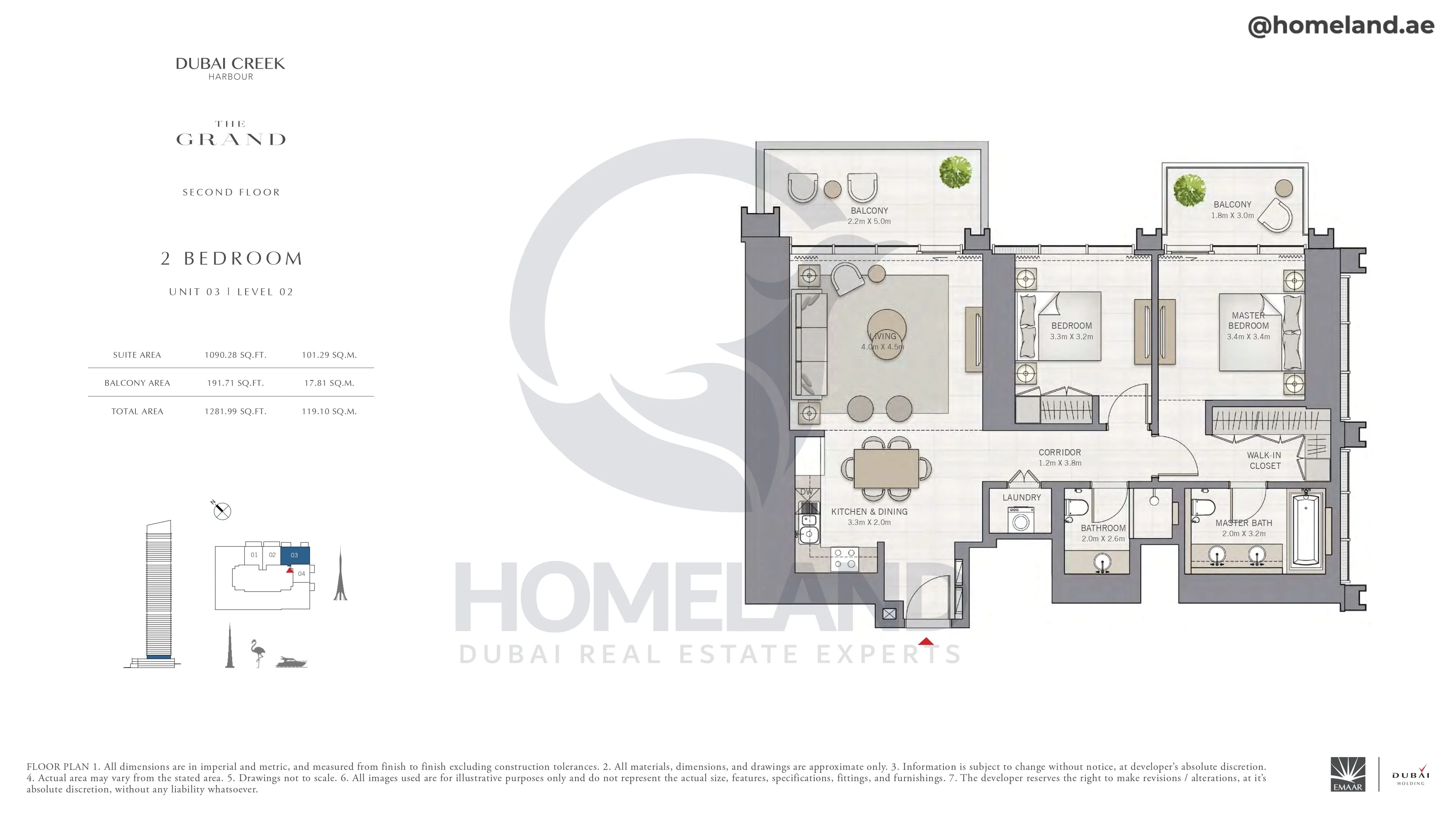 The Grand, 2BR, Unit 03, Level 02, 1281 SQFT