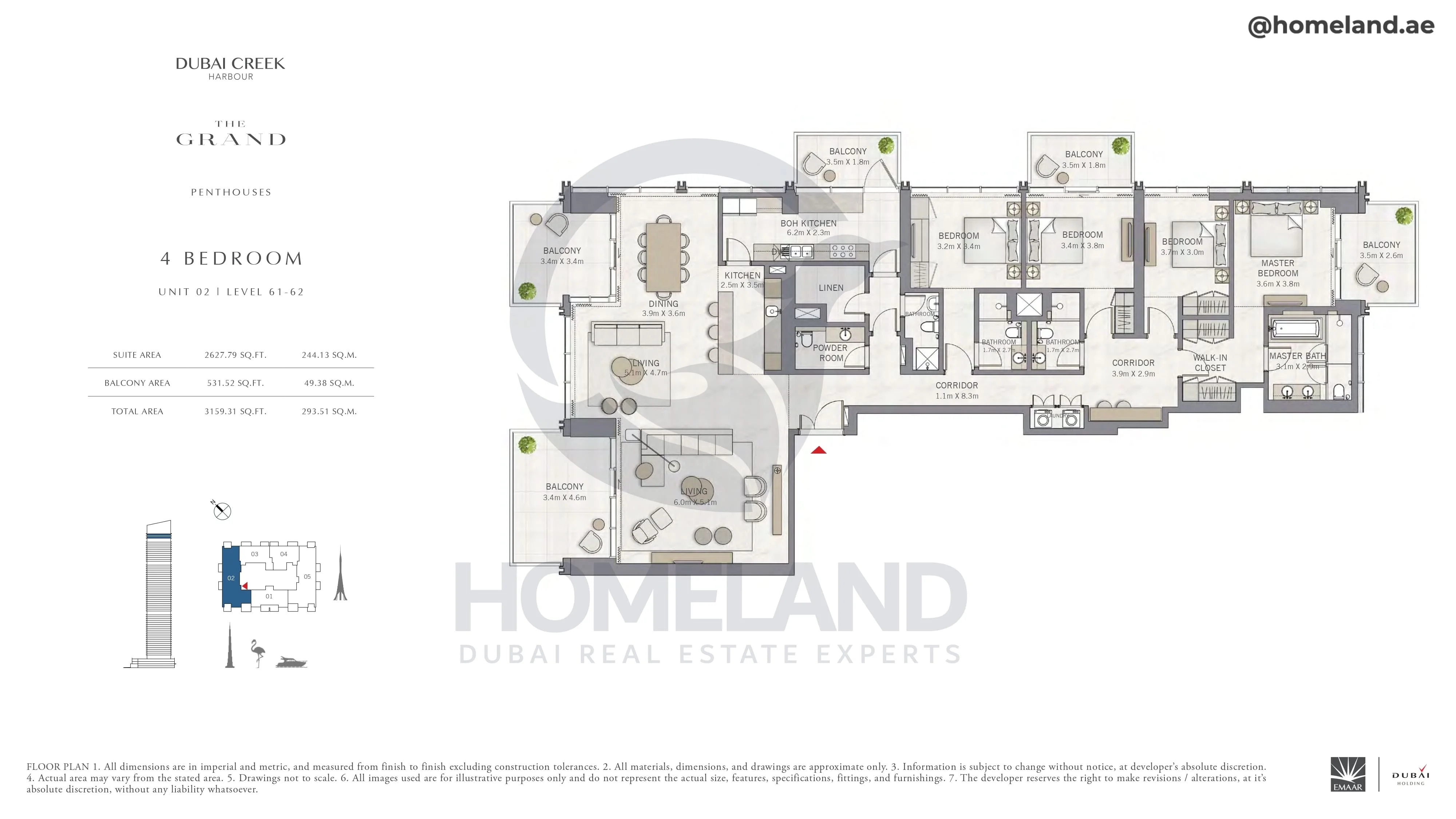 The Grand, Penthouse, 4BR, Unit 02, Level 61-62, 3159 SQFT