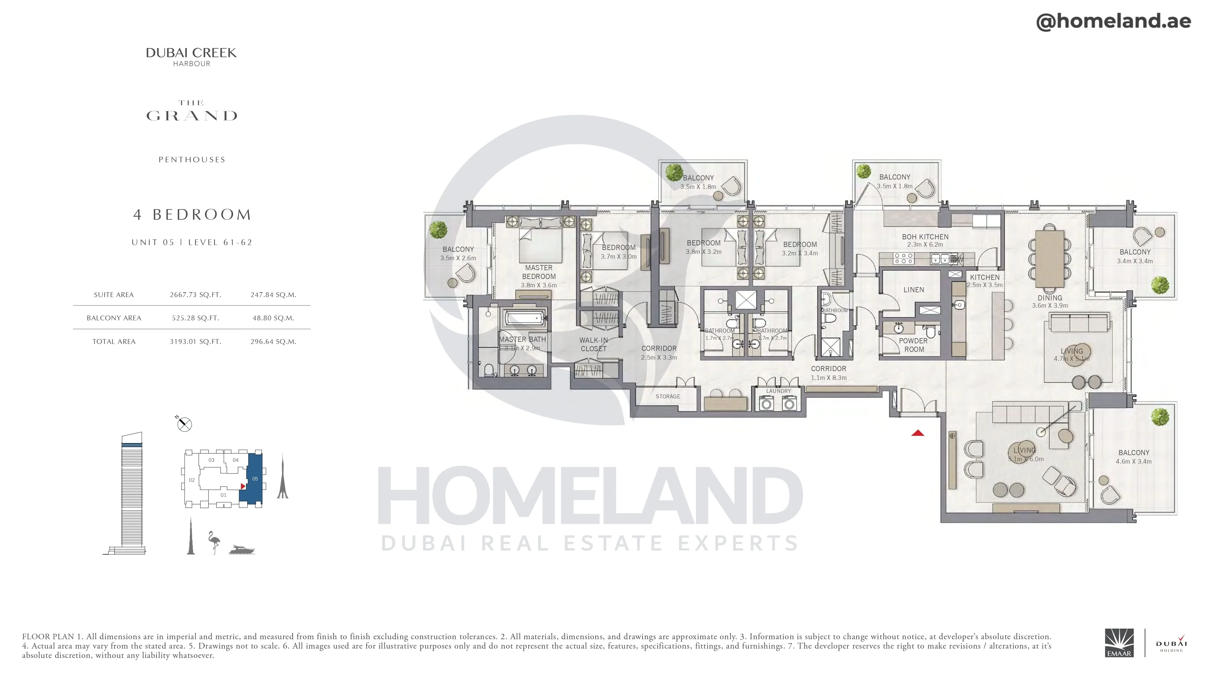 The Grand, Penthouse, 4BR, Unit 05, Level 61-62, 3193 SQFT