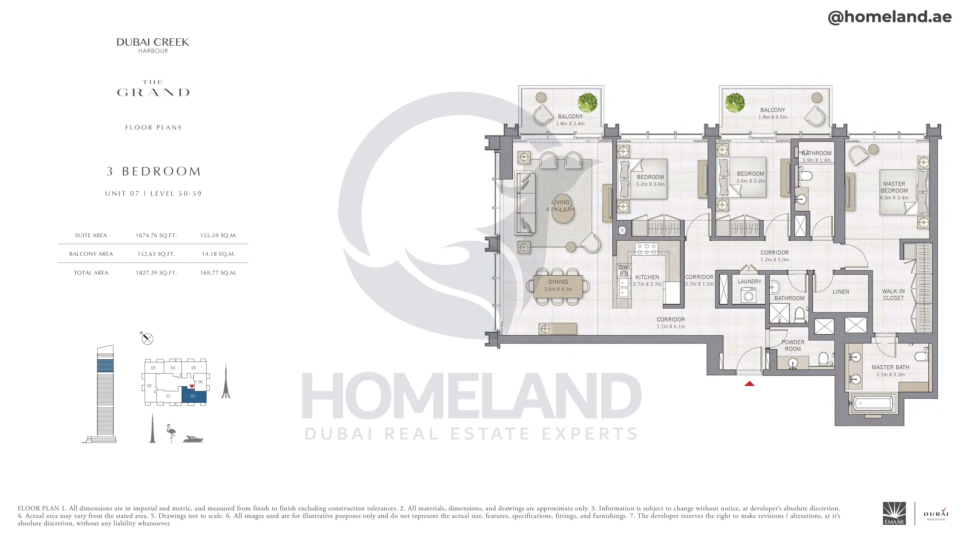The Grand, 3BR, Unit 07, Level 50-59, 1827 SQFT