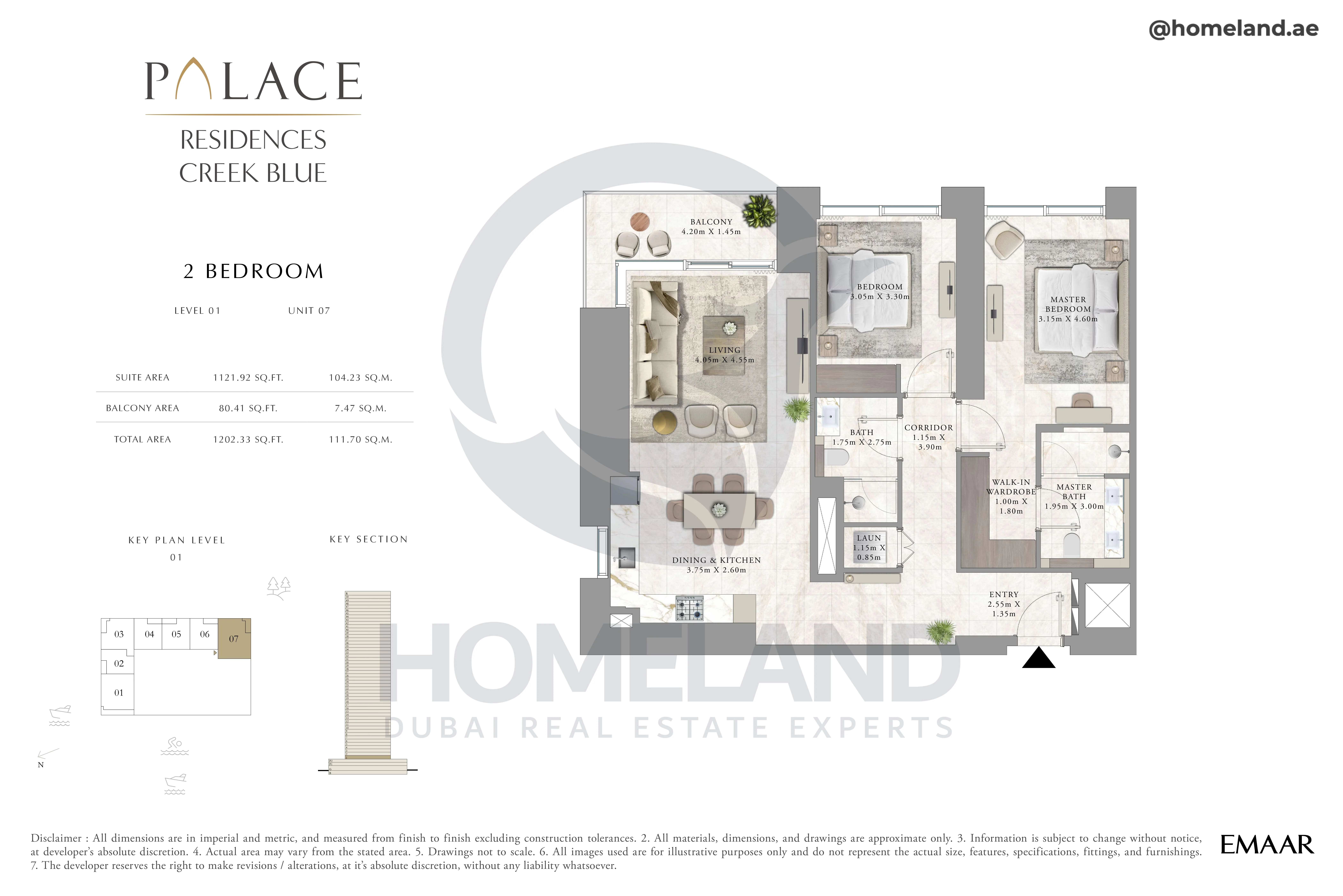 Palace Residences Creek Blue, 2BR, Level 01, Unit 07, 1202 SQFT