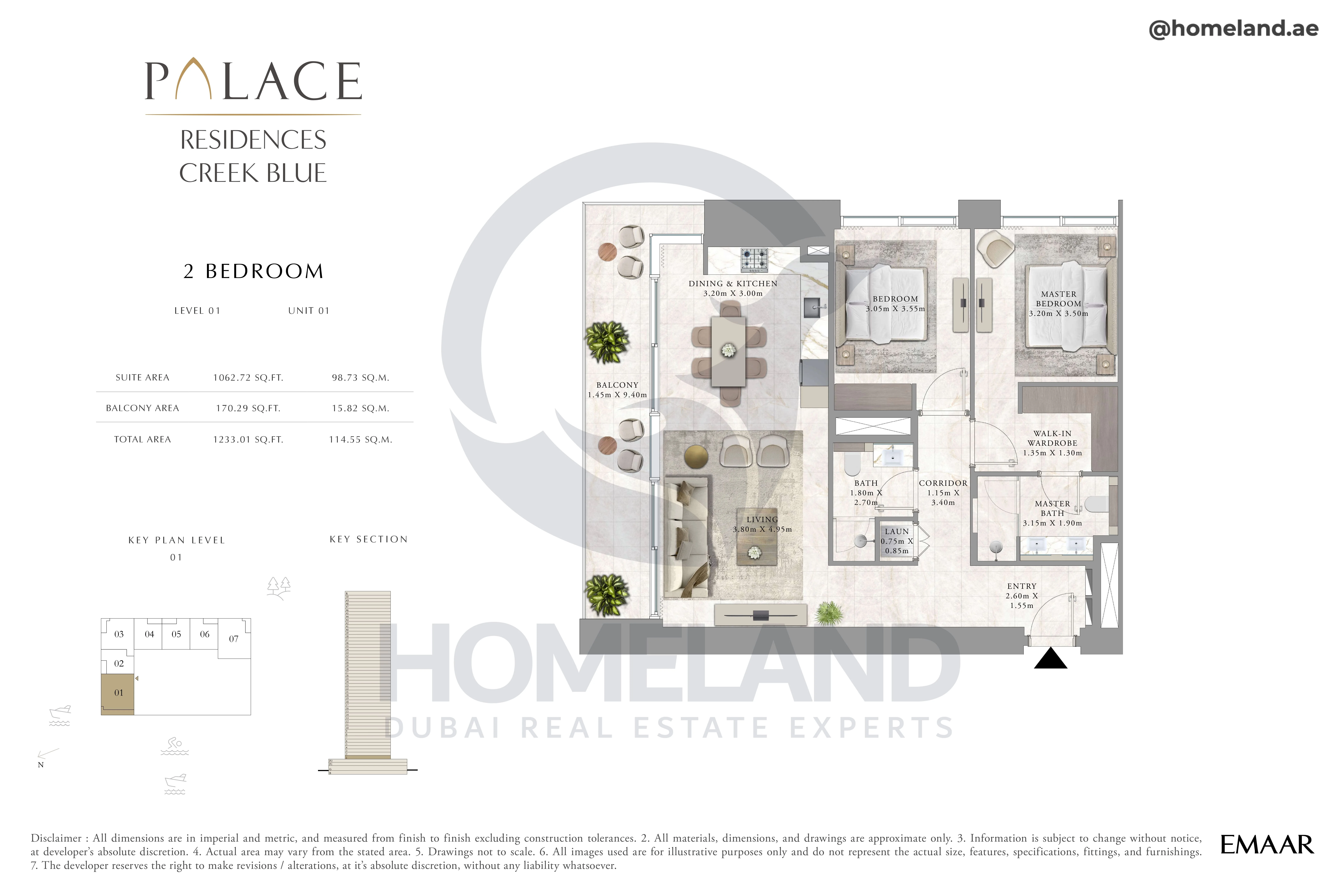 Palace Residences Creek Blue, 2BR, Level 01, Unit 01, 1233 SQFT
