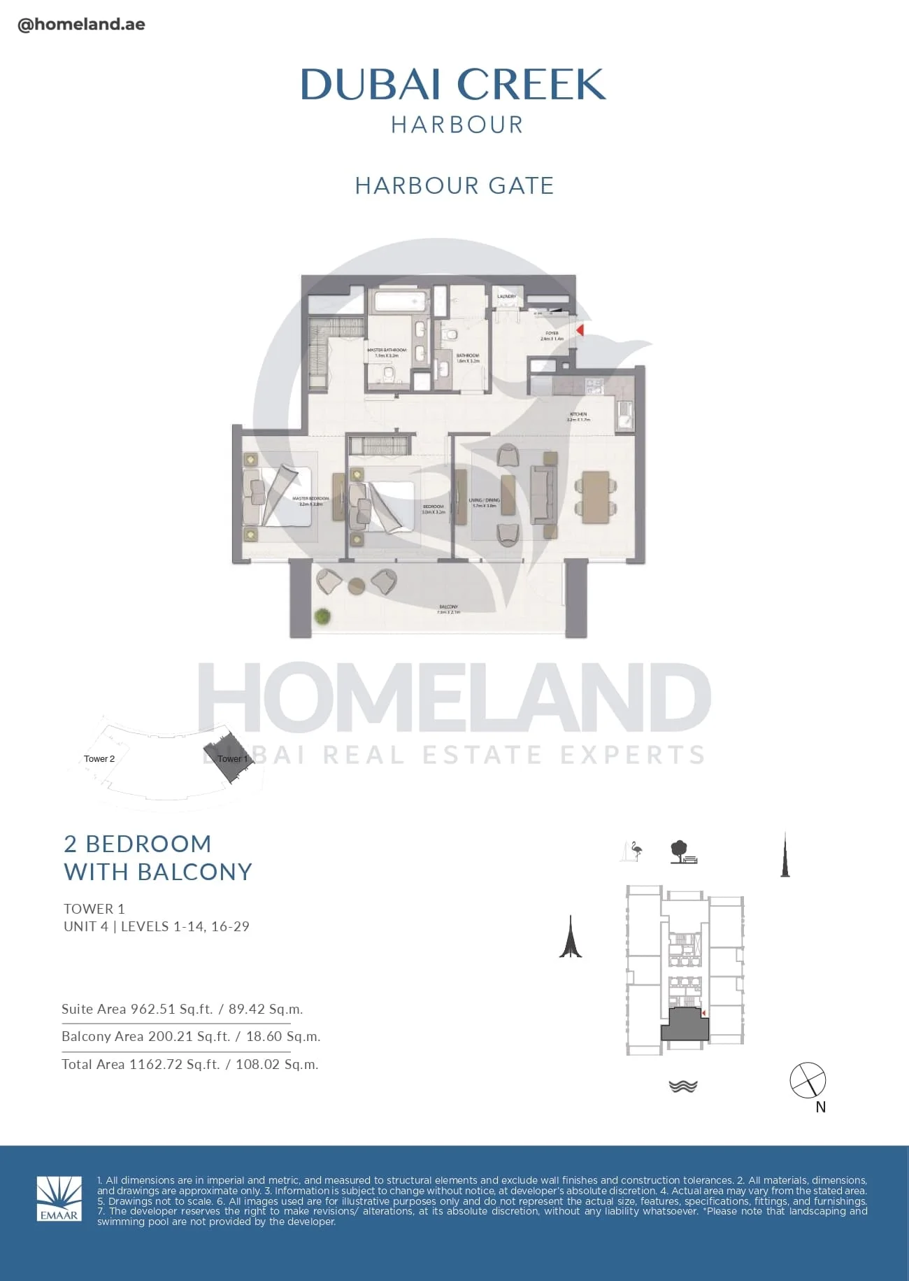 Harbour Gate, Tower 1, 2BR, Unit 4, Level 1 to 14-16 to 29, 1162 SQFT