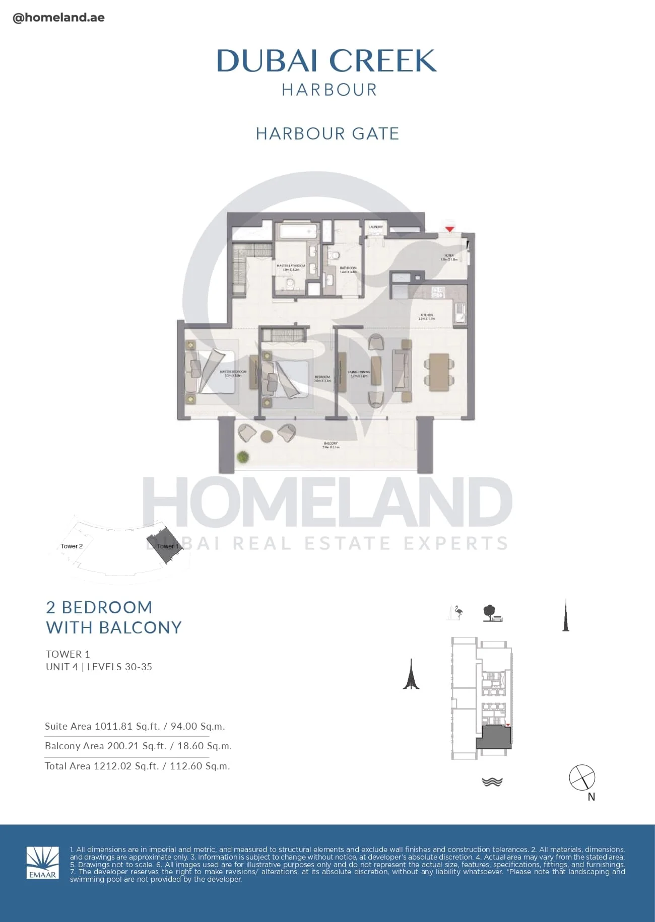 Harbour Gate, Tower 1, 2BR, Unit 4, Level 30 to 35, 1212 SQFT