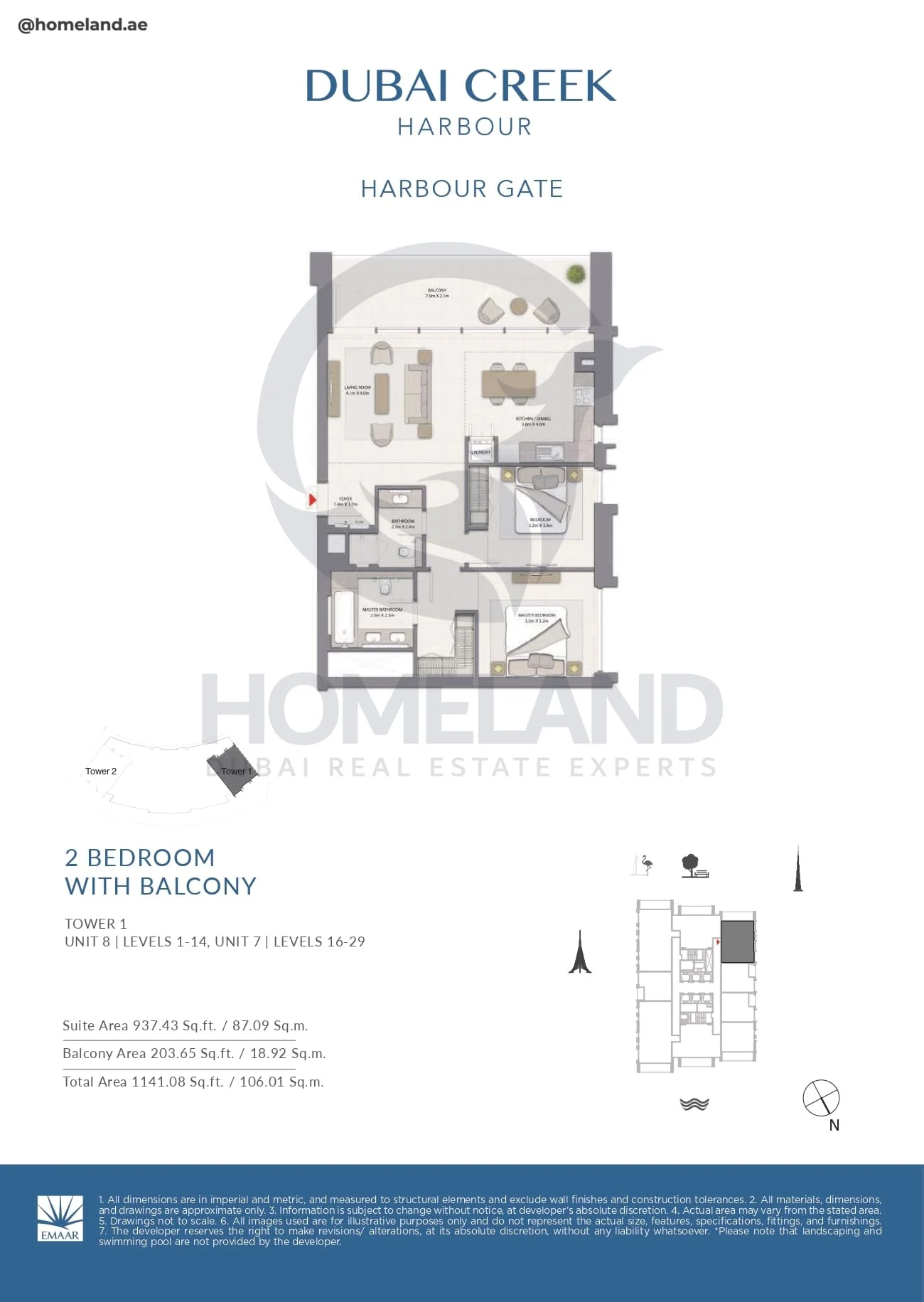 Harbour Gate, Tower 1, 2BR, Unit 8-7, Level 1 to 14-16 to 29, 1141 SQFT