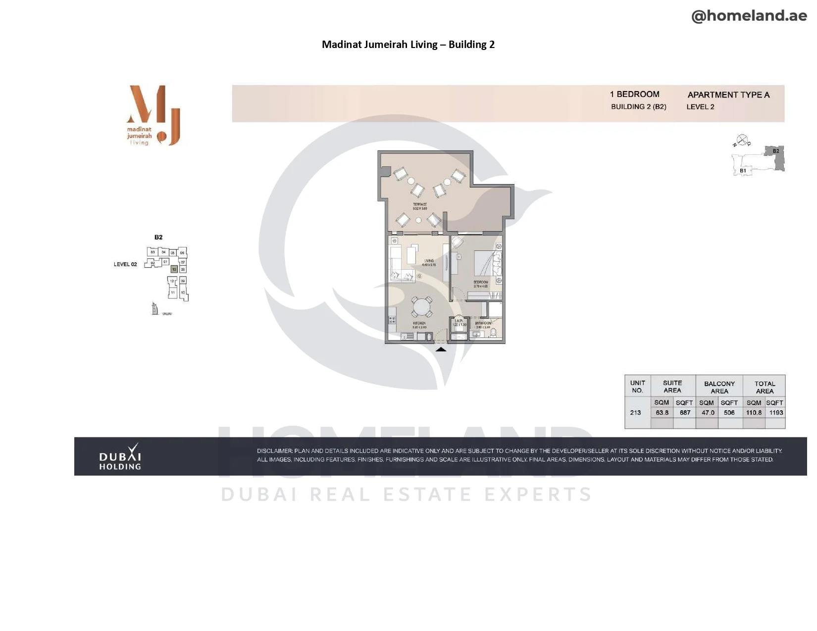 Madinat Jumeirah Living Building 2, 1BR, Type A, Level 2, Unit 213, 1193 SQFT