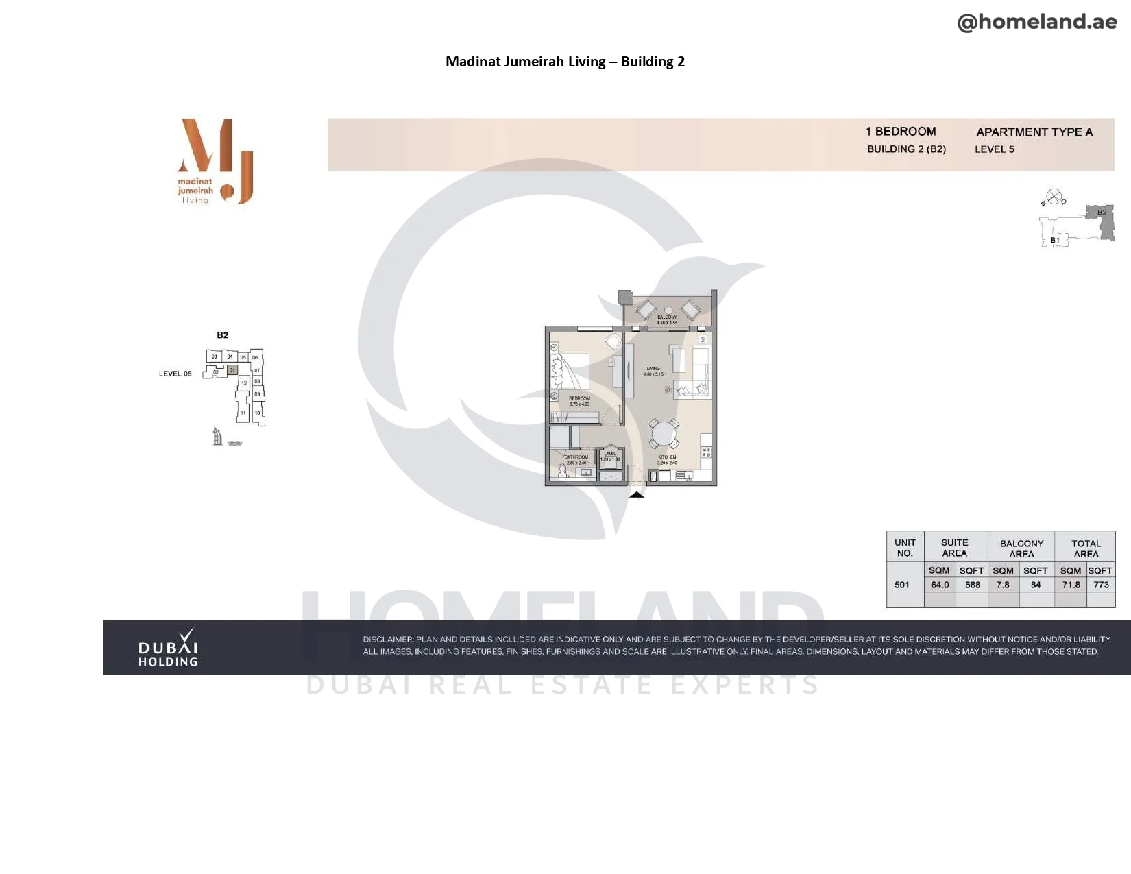 Madinat Jumeirah Living Building 2, 1BR, Type A, Level 5, Unit 501, 773 SQFT