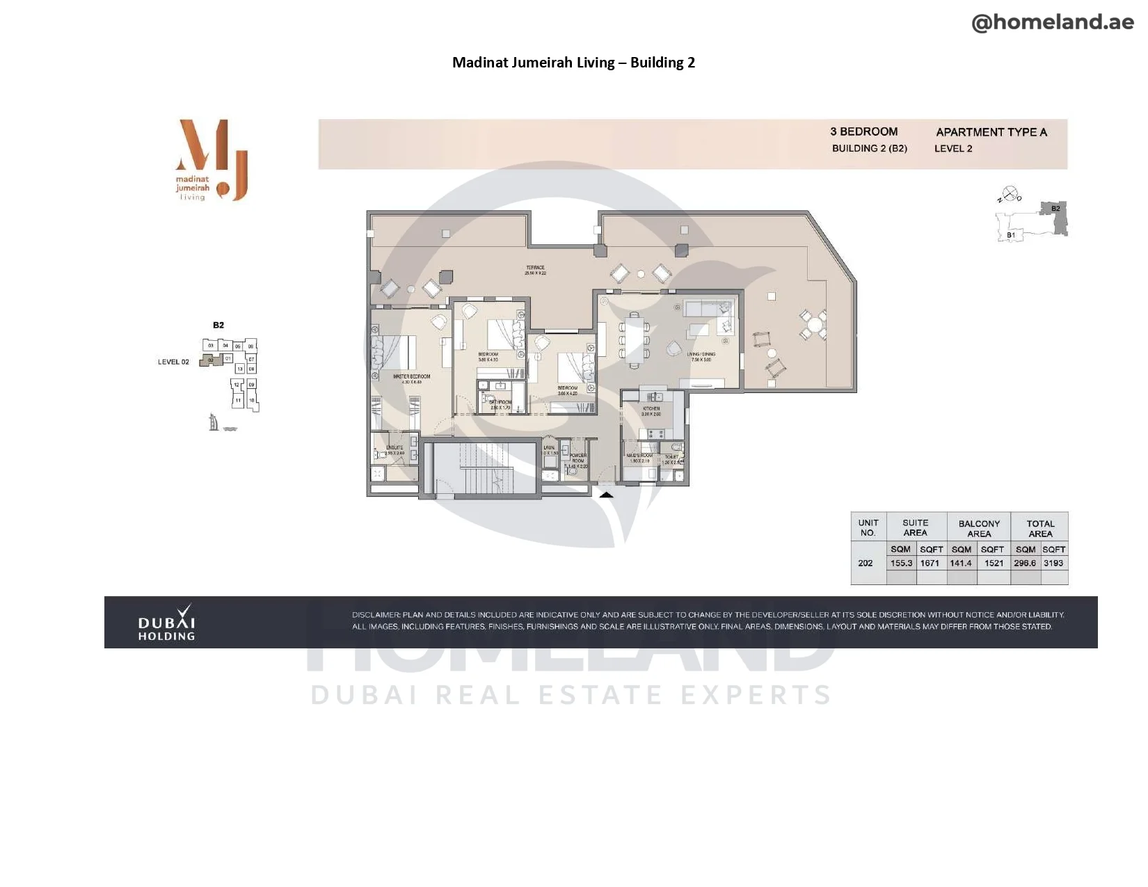 Madinat Jumeirah Living Building 2, 3BR, Type A, Level 2, Unit 202, 3193 SQFT