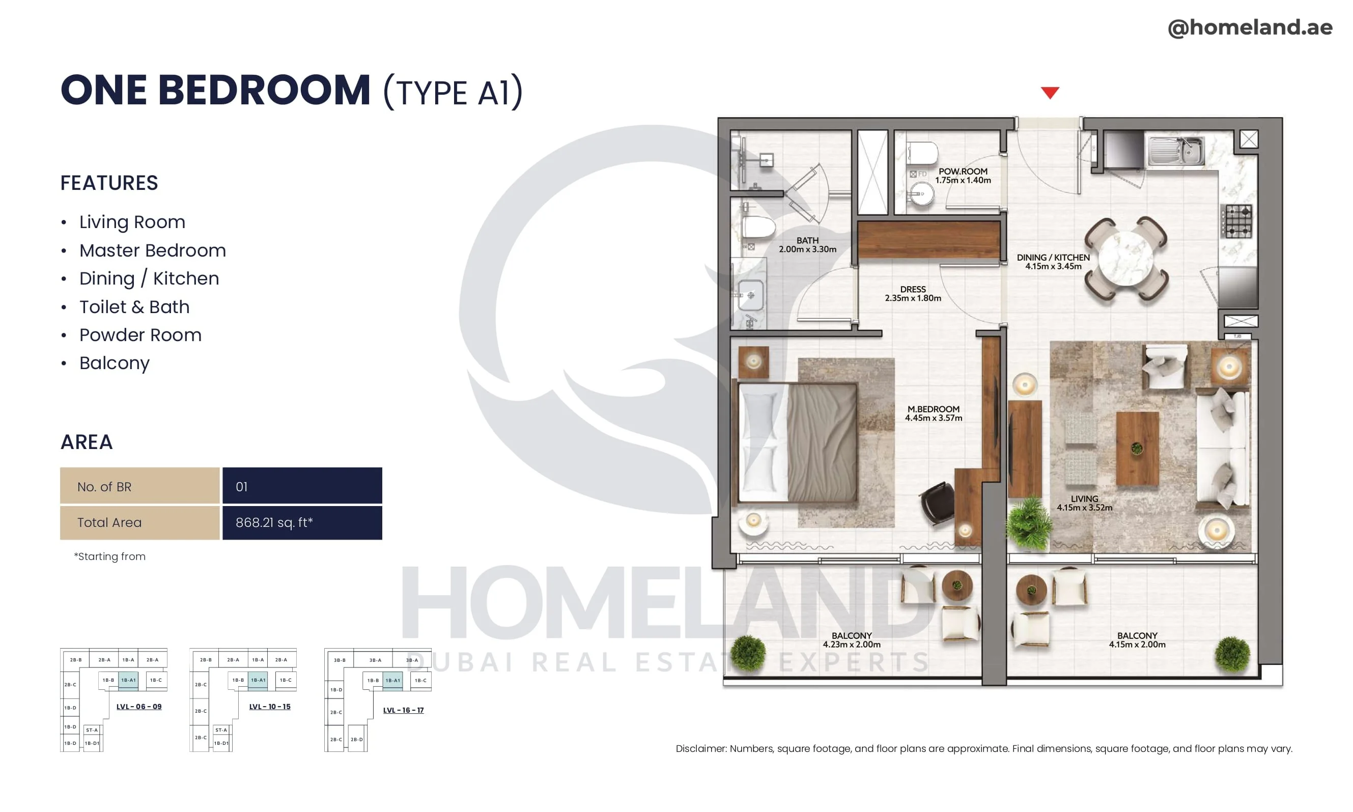 Mallside Residence, 1BR, Type A1, Level 6 to 17, 868 SQFT