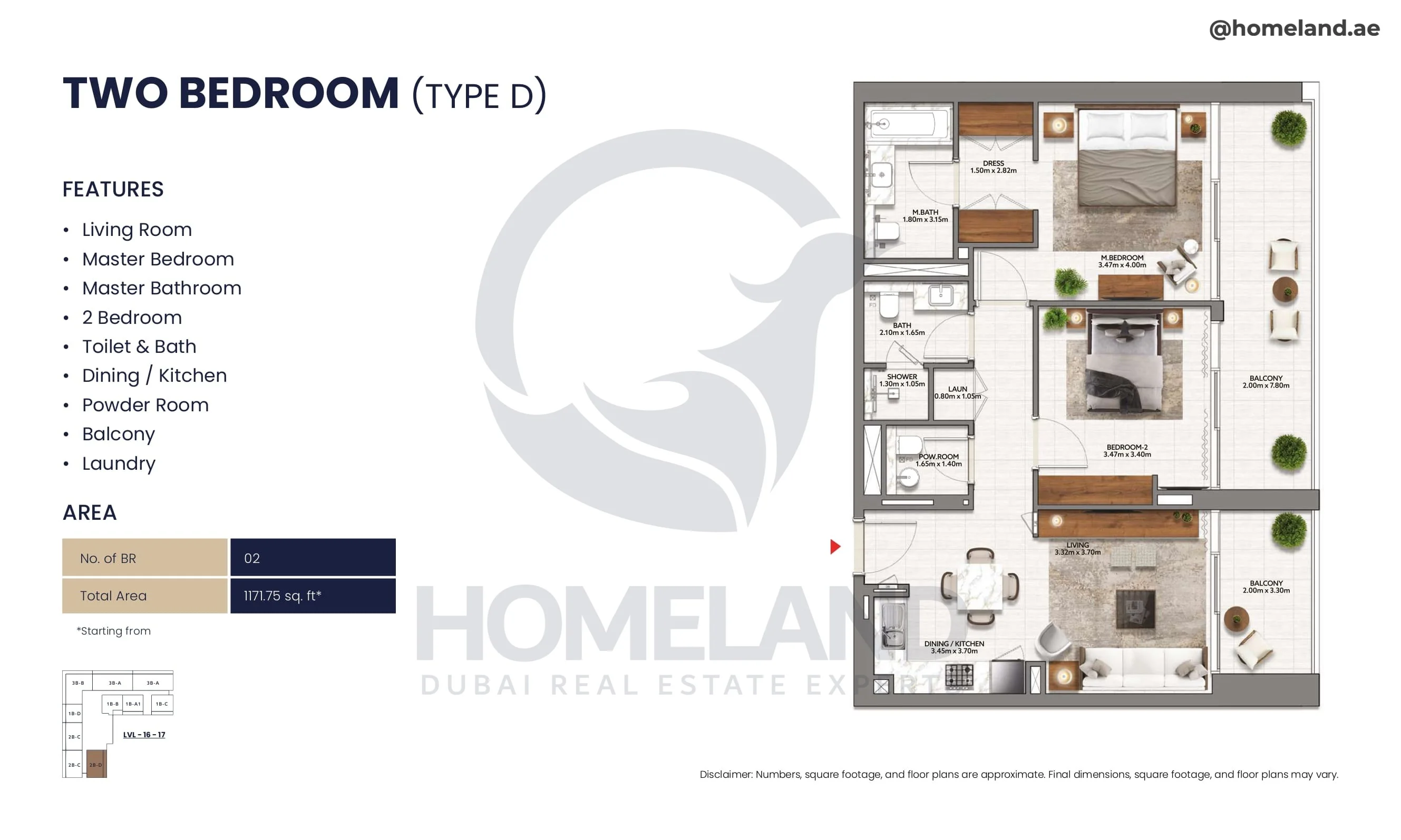Mallside Residence, 2BR, Type D, Level 16-17, 1171 SQFT