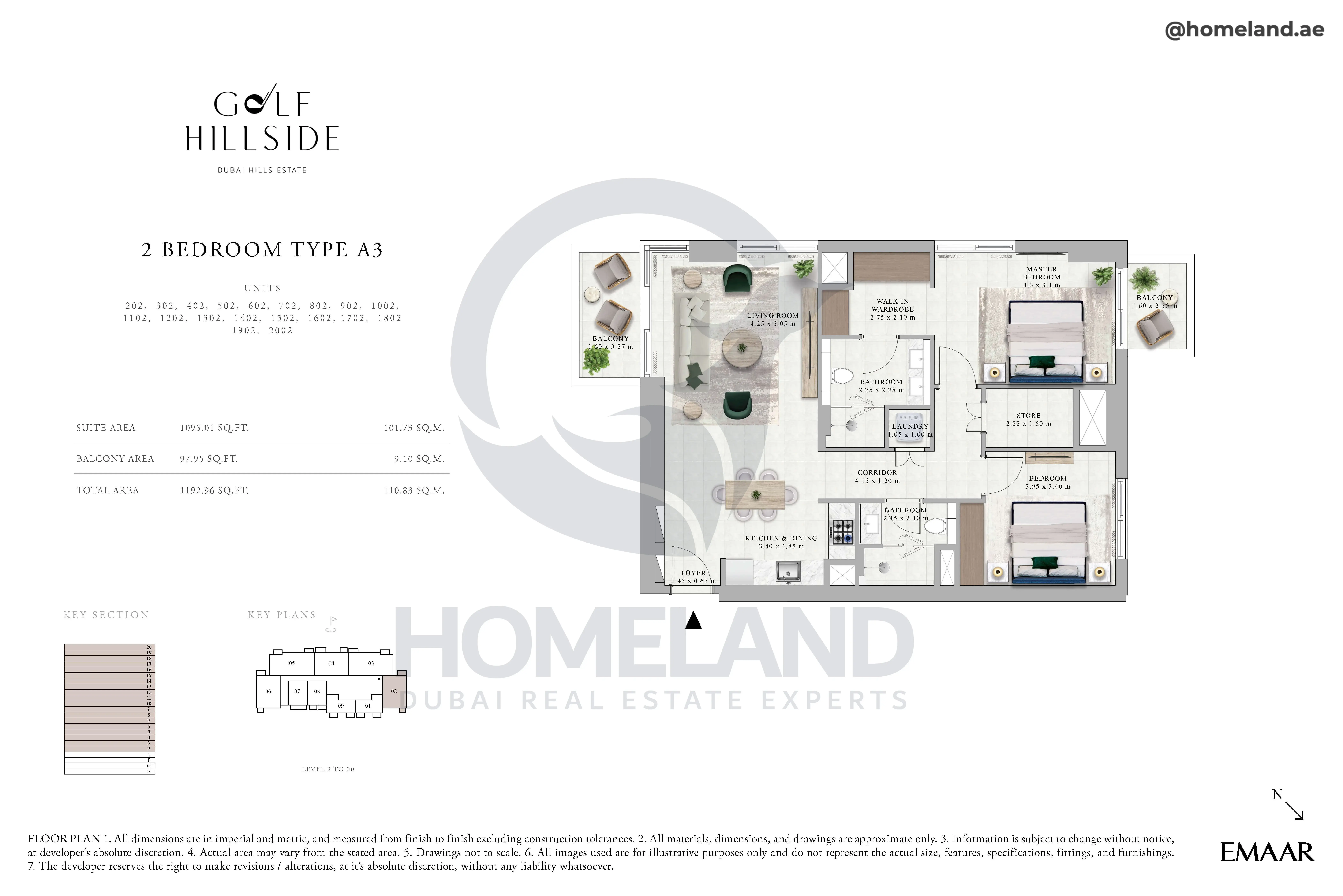 Golf Hillside, 2BR, Type A3, Level 2 to 20, Unit 202-302-402-502-602-702-802-902-1002-1102-1202-1302-1402-1502-1602-1702-1802-1902-2002, 1192 SQFT