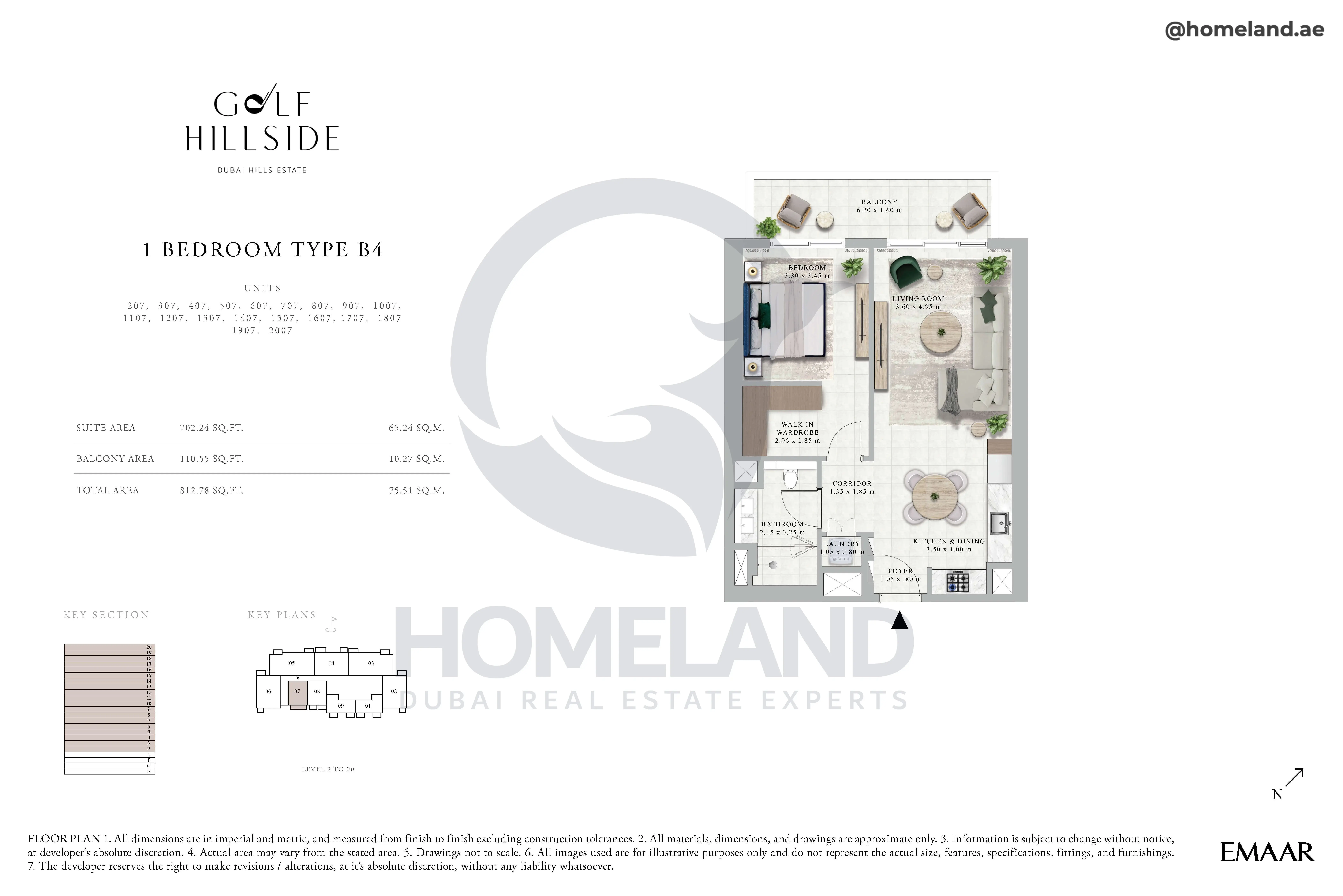 Golf Hillside, 1BR, Type B4, Level 2 to 20, Unit 207-307-407-507-607-707-807-907-1007-1107-1207-1307-1407-1507-1607-1707-1807-1907-2007, 812 SQFT