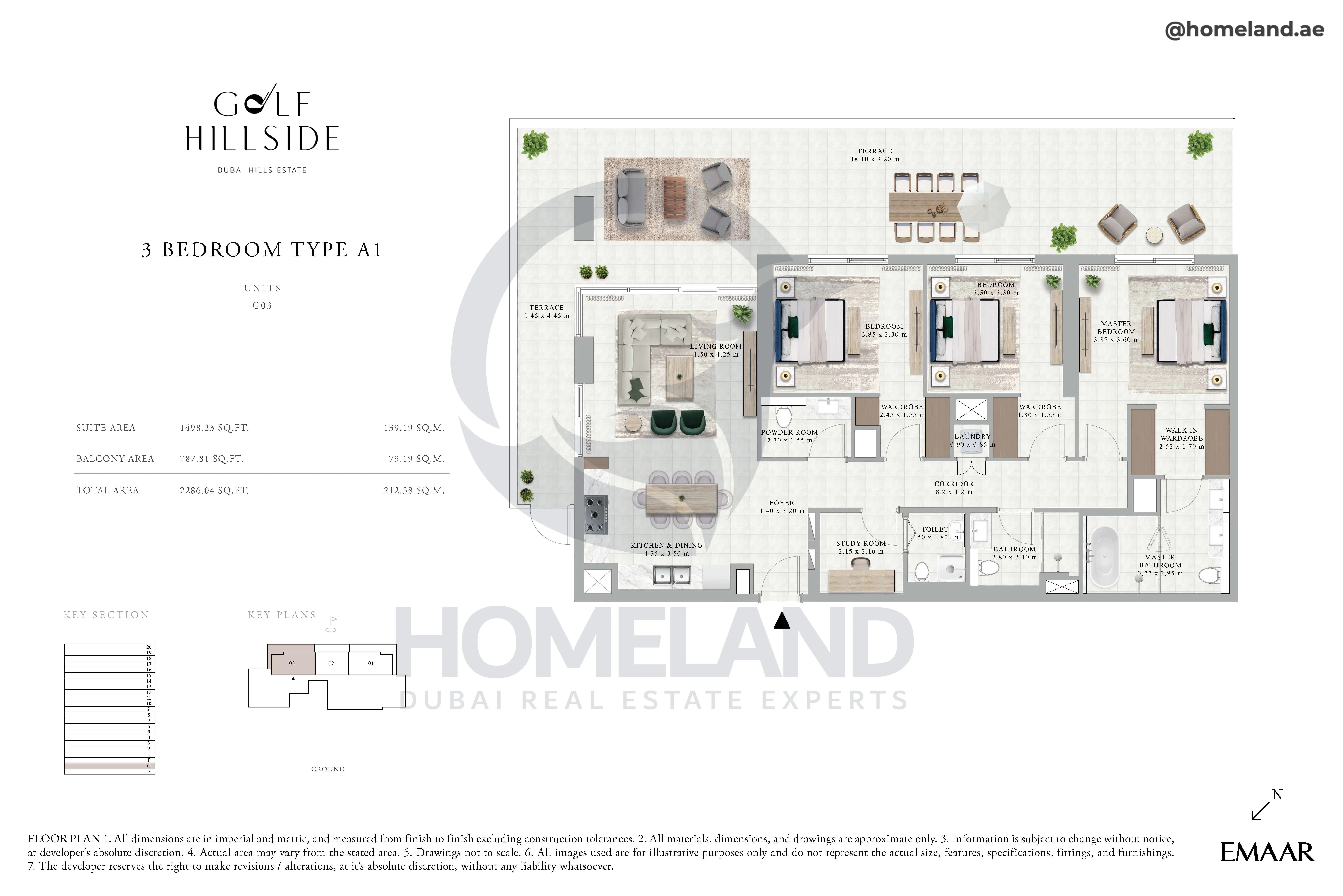 Golf Hillside, 3BR, Type A1, Level GF, Unit G03, 2286 SQFT