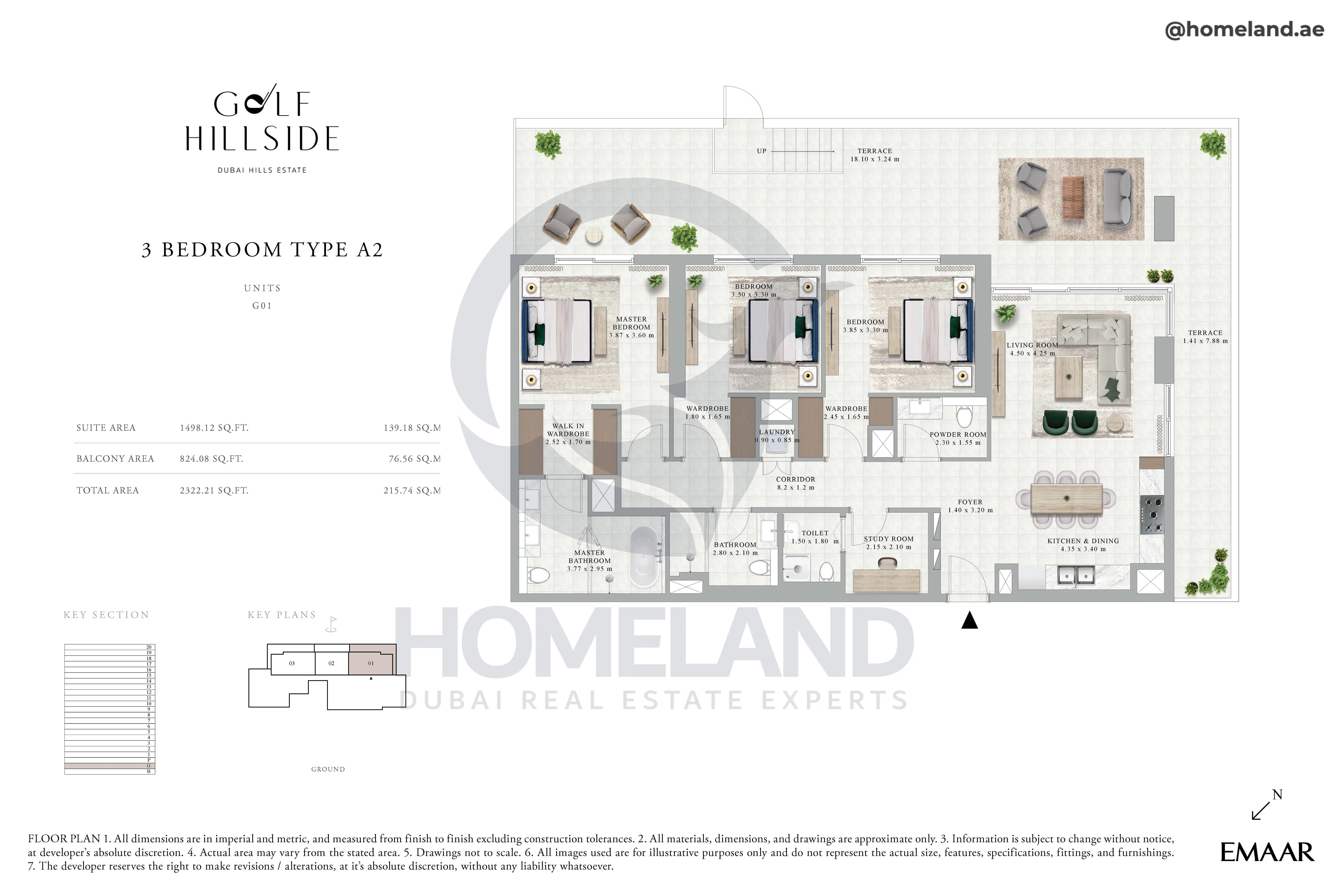 Golf Hillside, 3BR, Type A2, Level GF, Unit G01, 2322 SQFT