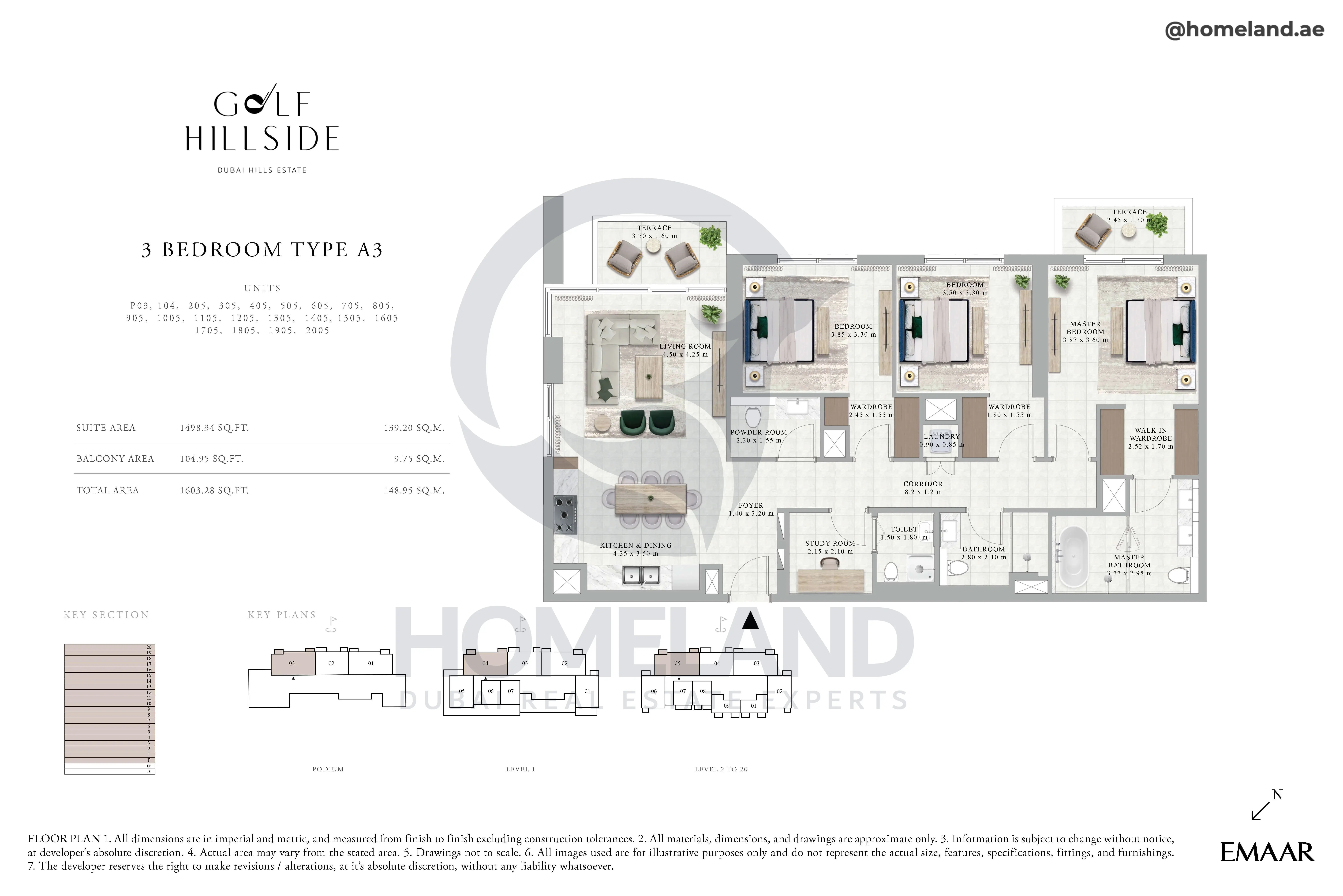 Golf Hillside, 3BR, Type A3, Level Podium-1 to 20, Unit P03-104-205-305-405-505-605-705-805-905-1005-1105-1205-1305-1405-1505-1605-1705-1805-1905-2005, 1603 SQFT