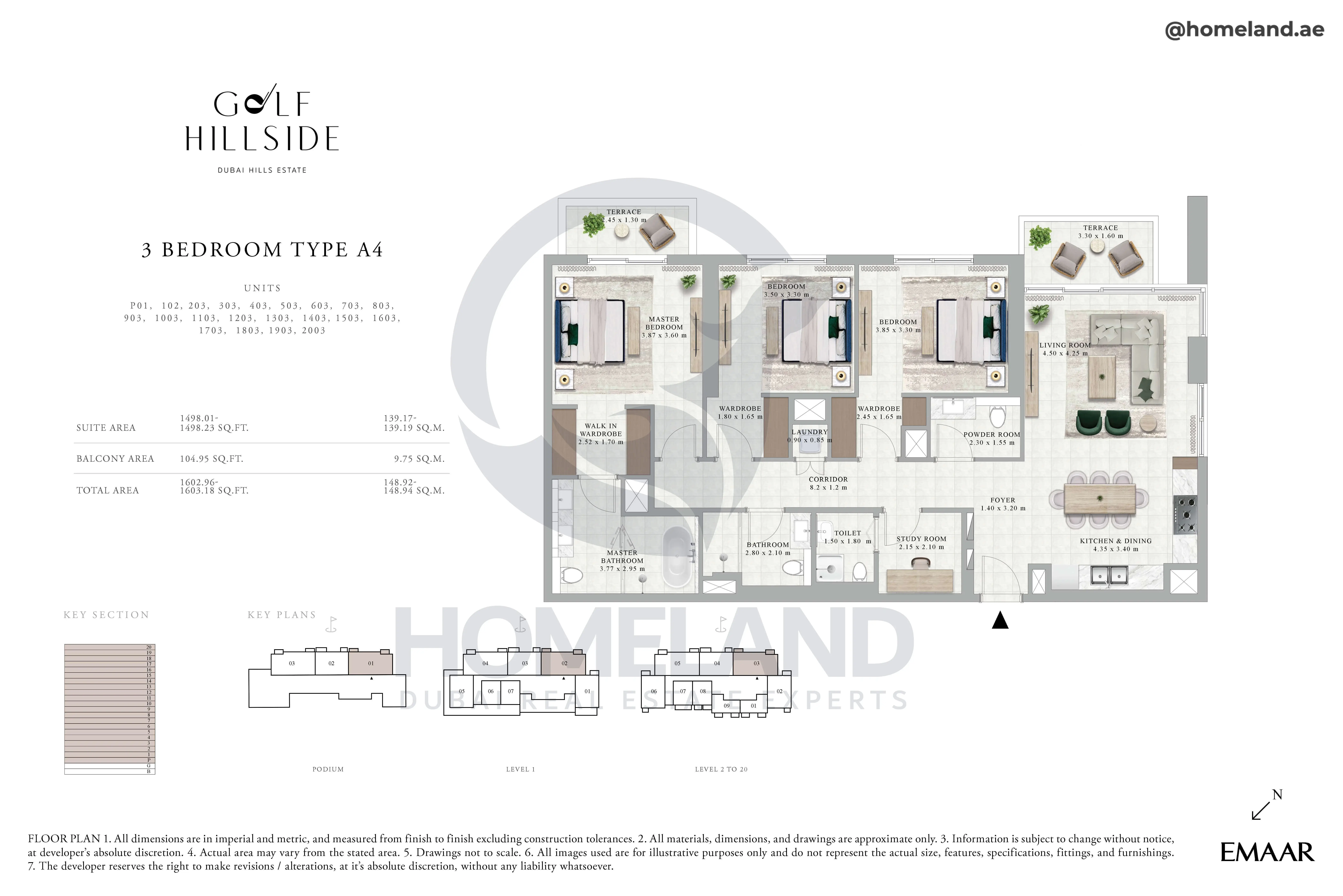 Golf Hillside, 3BR, Type A4, Level Podium-1 to 20, Unit P01-102-203-303-403-503-603-703-803-903-1003-1103-1203-1303-1403-1503-1603-1703-1803-1903-2003, 1603 SQFT