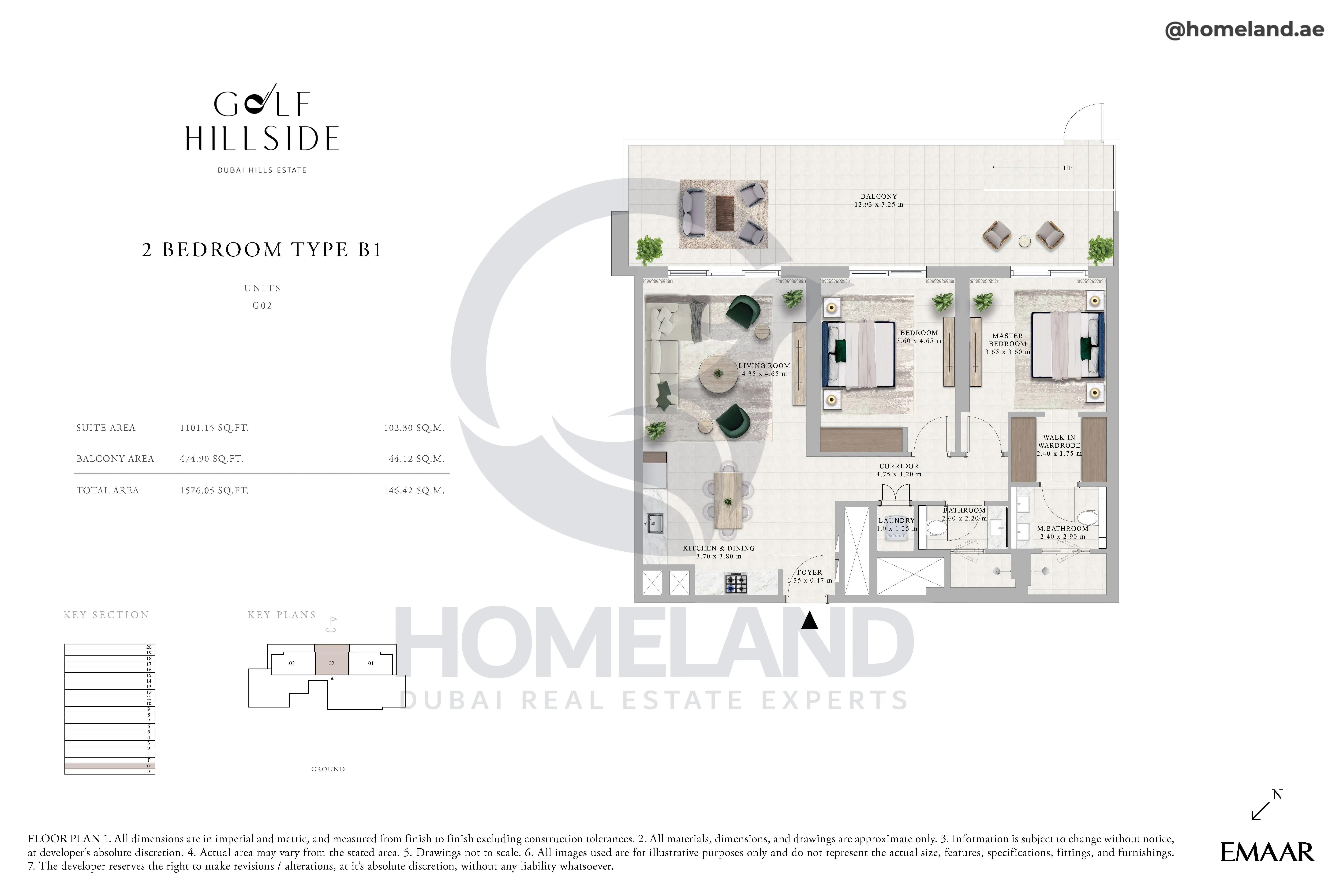 Golf Hillside, 2BR, Type B1, Level GF, Unit G02, 1576 SQFT
