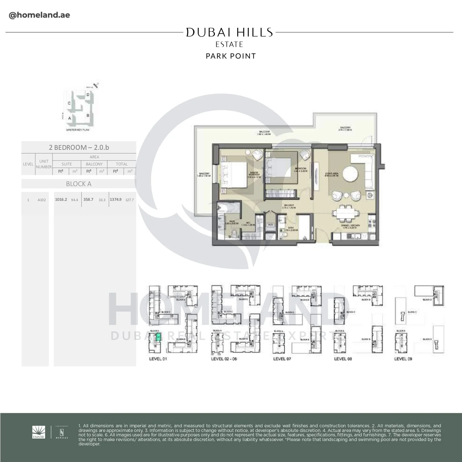 Park Point, 2BR, Block A, Type 2.0.b, Level 1, Unit A102, 1374 SQFT
