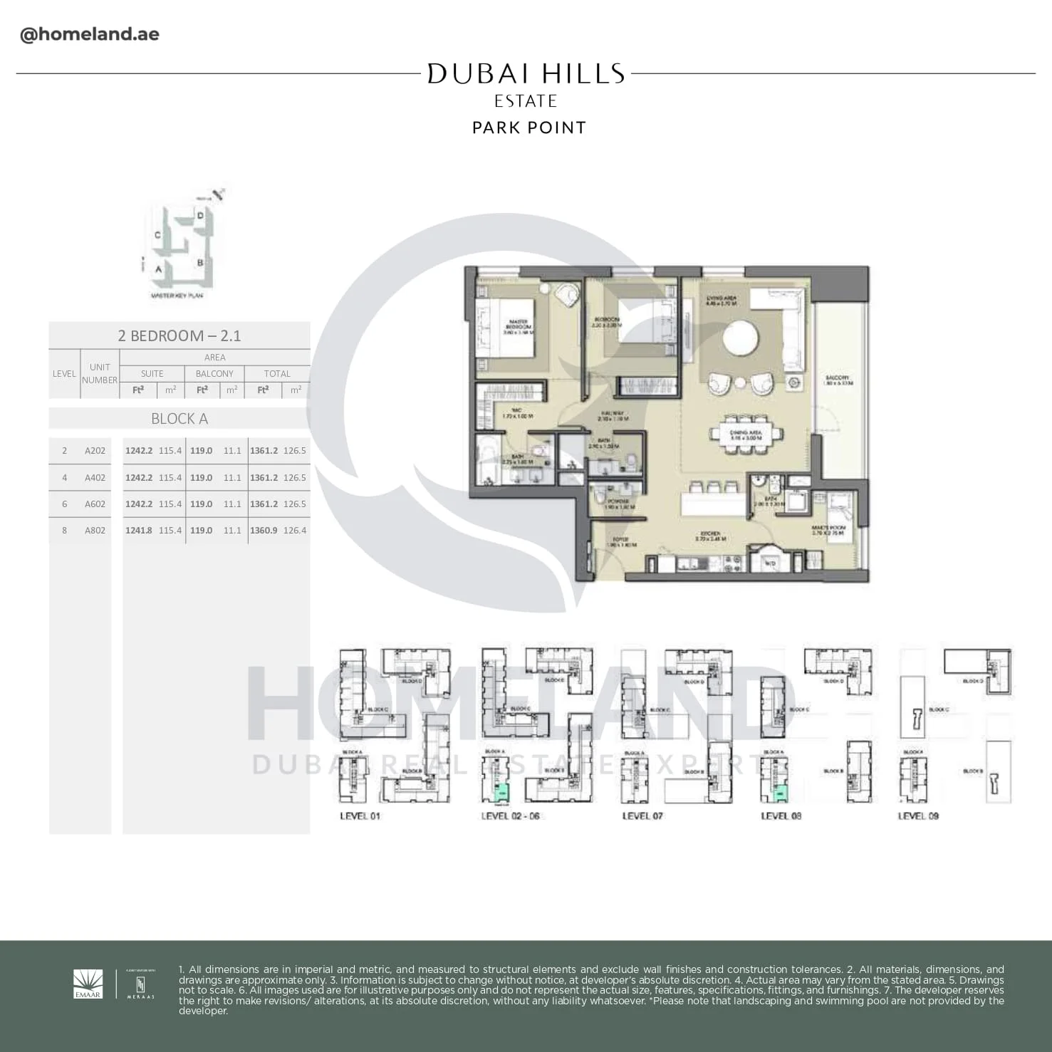 Park Point, 2BR, Block A, Type 2.1, Level 2-4-6-8, Unit A202-A402-A602-A802, 1361 SQFT