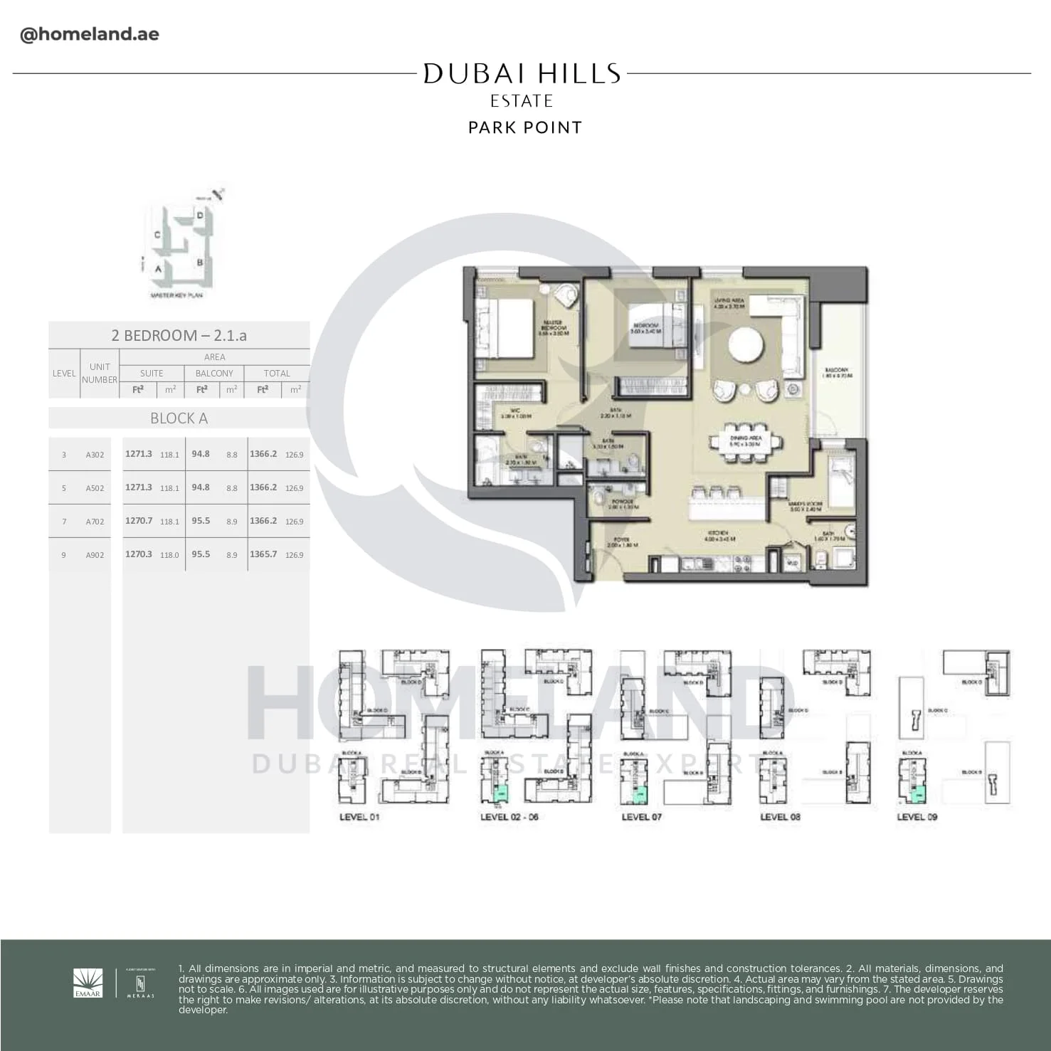 Park Point, 2BR, Block A, Type 2.1.a, Level 3-5-7-9, Unit A302-A502-A702-A902, 1366 SQFT