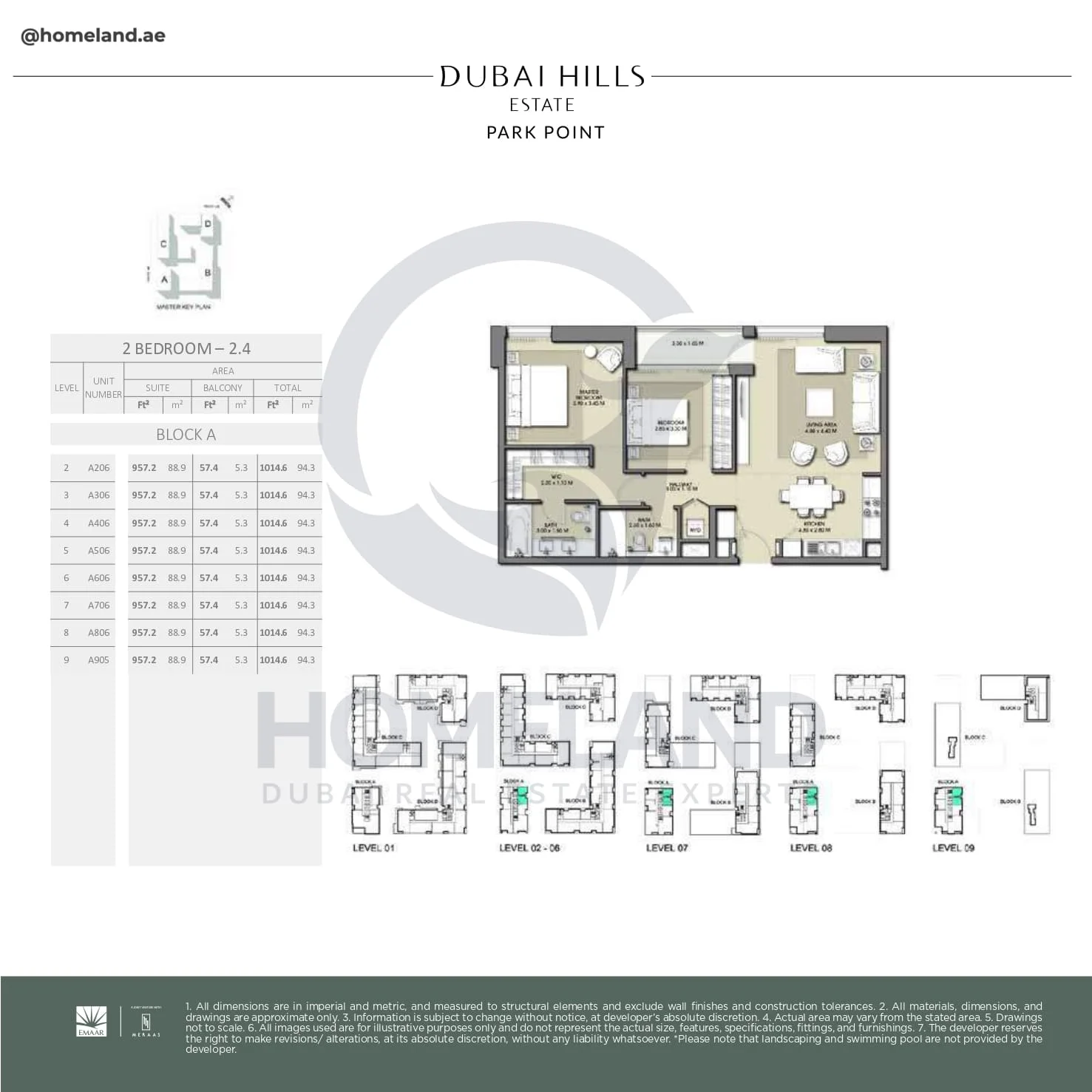 Park Point, 2BR, Block A, Type 2.4, Level 2 to 9, Unit A206-A306-A406-A506-A606-A706-A806-A905, 1014 SQFT
