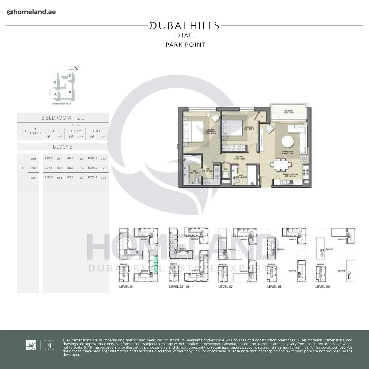 Park Point, 2BR, Block B, Type 2.0, Level 1, Unit B105-B106-B107, 1042 SQFT
