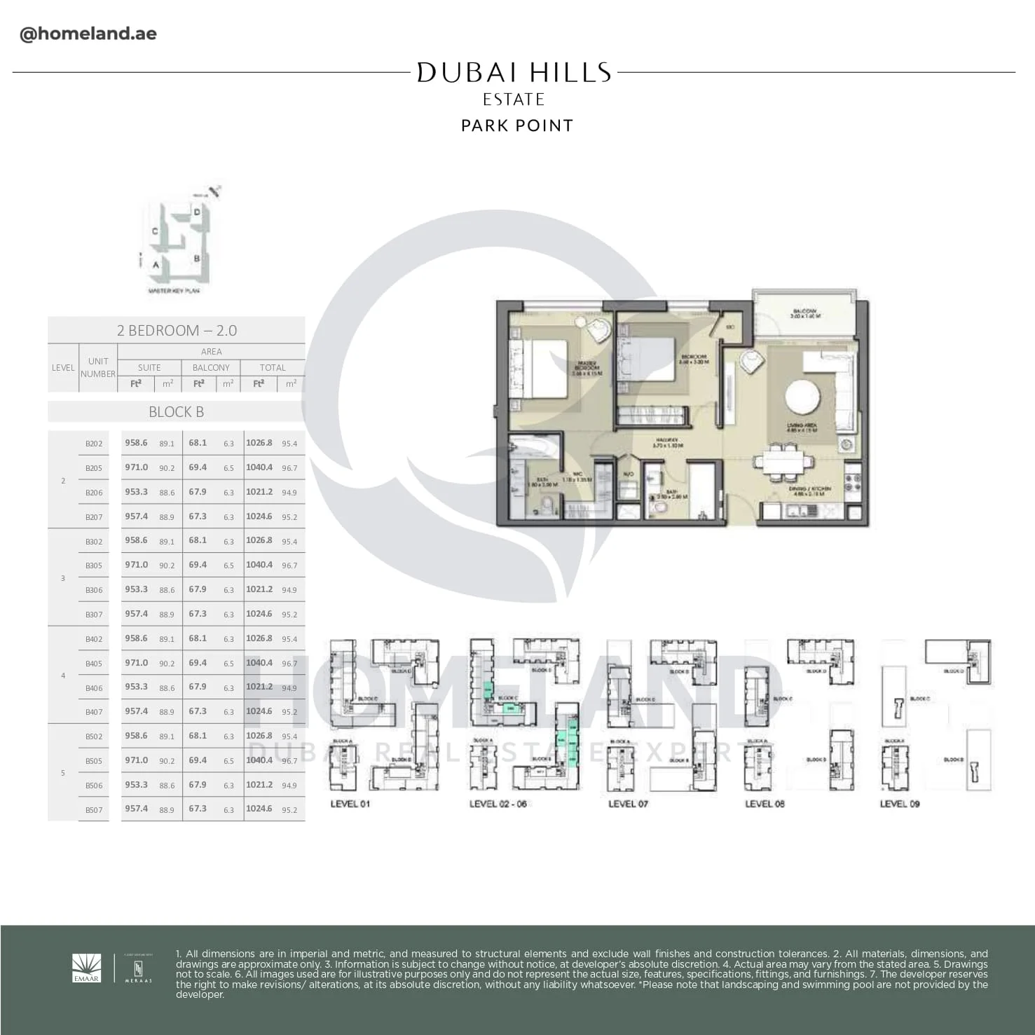 Park Point, 2BR, Block B, Type 2.0, Level 2 to 5, Unit B202-B205-B206-B207-B302-B305-B306-B307-B402-B405-B406-B407-B502-B505-B506-B507, 1040 SQFT