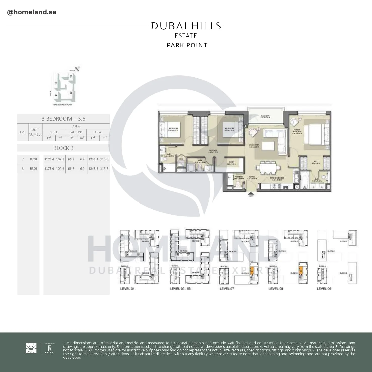 Park Point, 3BR, Block B, Type 3.6, Level 7-8, Unit B701-B801, 1243 SQFT