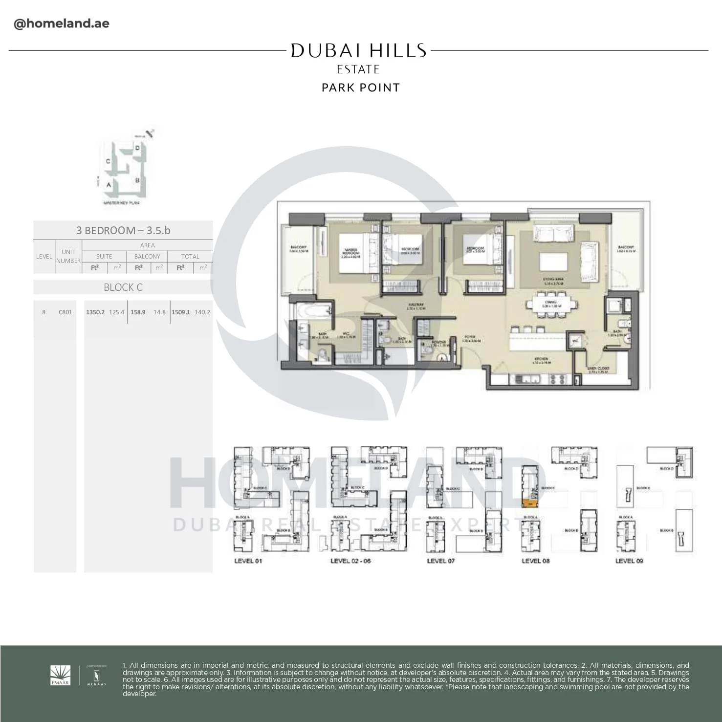 Park Point, 3BR, Block C, Type 3.5.b, Level 8, Unit C801, 1509 SQFT